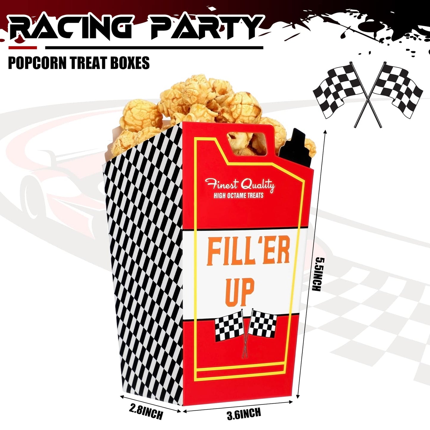 Outus 24 Pieces Race Car Fuel Can Popcorn Treat Boxes Racing Birthday Party Supplies Candy Cookie Container For Baby Shower, Bridal Shower, Race Car Theme Party Favors Decoration