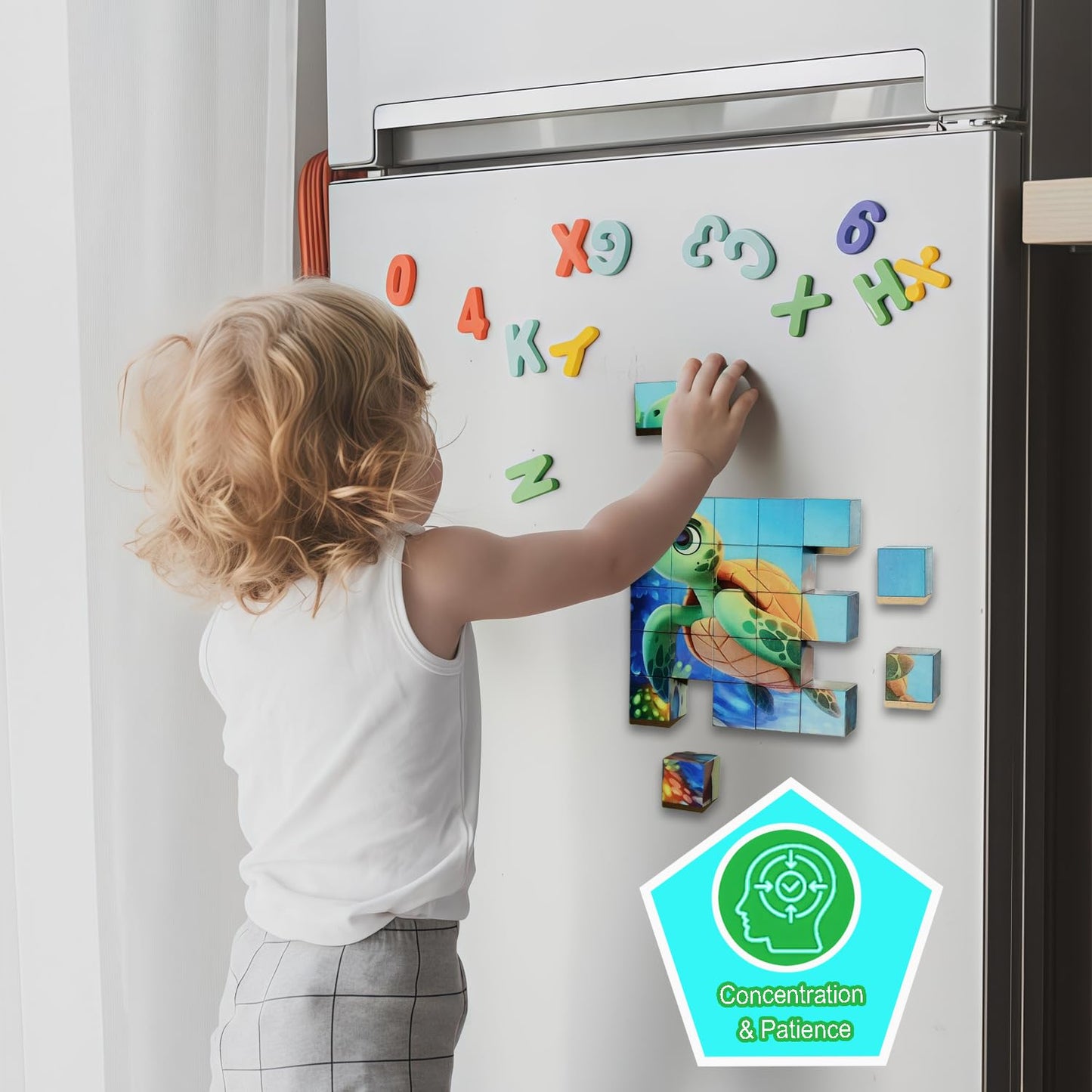 Magnetic Blocks Building Toy,Ritastar 25pcs Mine Stacking Magnet Build Cubes Cartoon Pattern World,STEM Sensory Construction Toys for Kids Gift,Educational Jigsaw Puzzle Set with 3D Sea Animal Designs