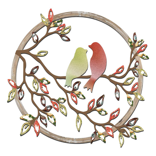 Metal Wall Art Bird on Tree Branch Silhouette Bird Art Decor for Living Room Garden Bedroom Office Home Wall Housewarming Party Decor(Elegant Color)