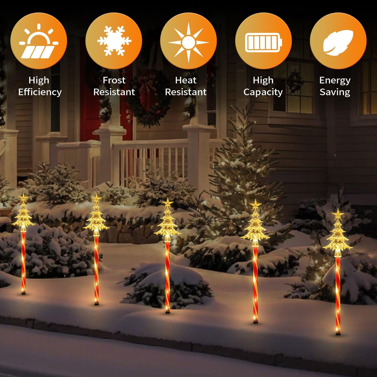 5 Pcs Acrylic Solar Pathway Stakes Lights Outdoor Waterproof, 8 Modes Christmas Decorations Outdoor Yard, Solar Christmas Garden Decor Lights (Xmas Tree Warm White)