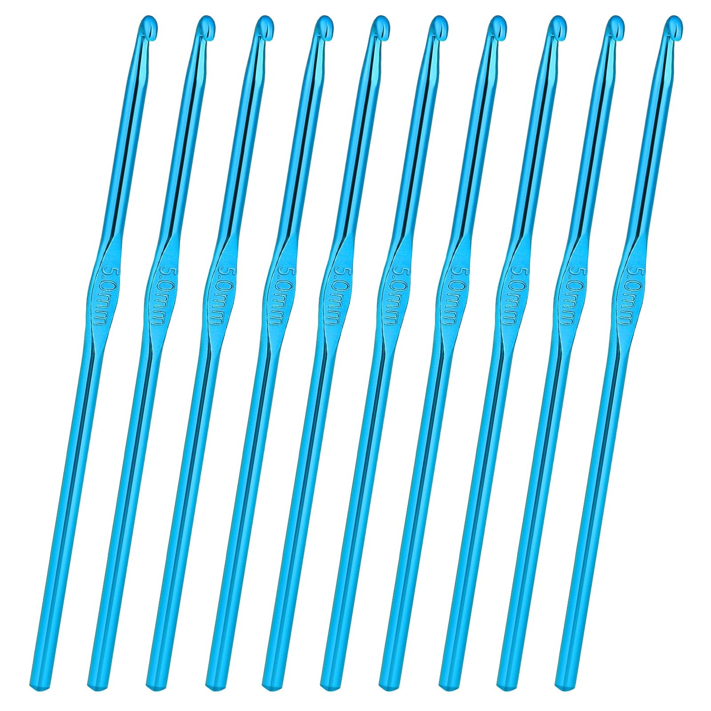10Pcs 5mm Crochet Hook, Aluminum Knitting Needles Craft Yarn, Crochet Hook for DIY Craft, Gold Crochet Needles for Knitting Scarf(Blue)