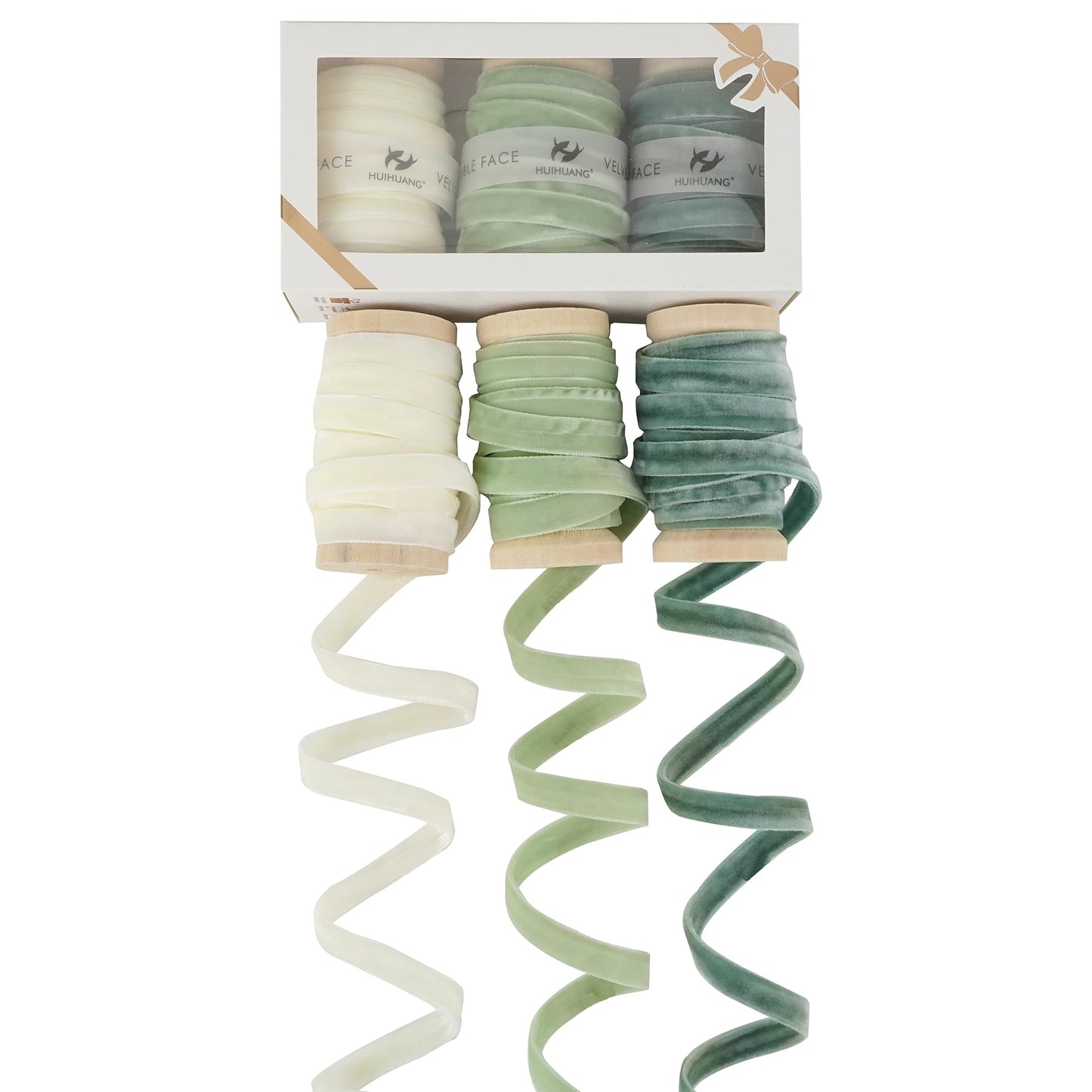 Velvet Ribbon 3/8 inch Double Face Dusty Green/Sage Green/Ivory Velvet Ribbon Set for Gift Wrapping, Christmas Tree Ornaments, Wreath Decor, Invitations, Fall Decor- 15 Yards/Set