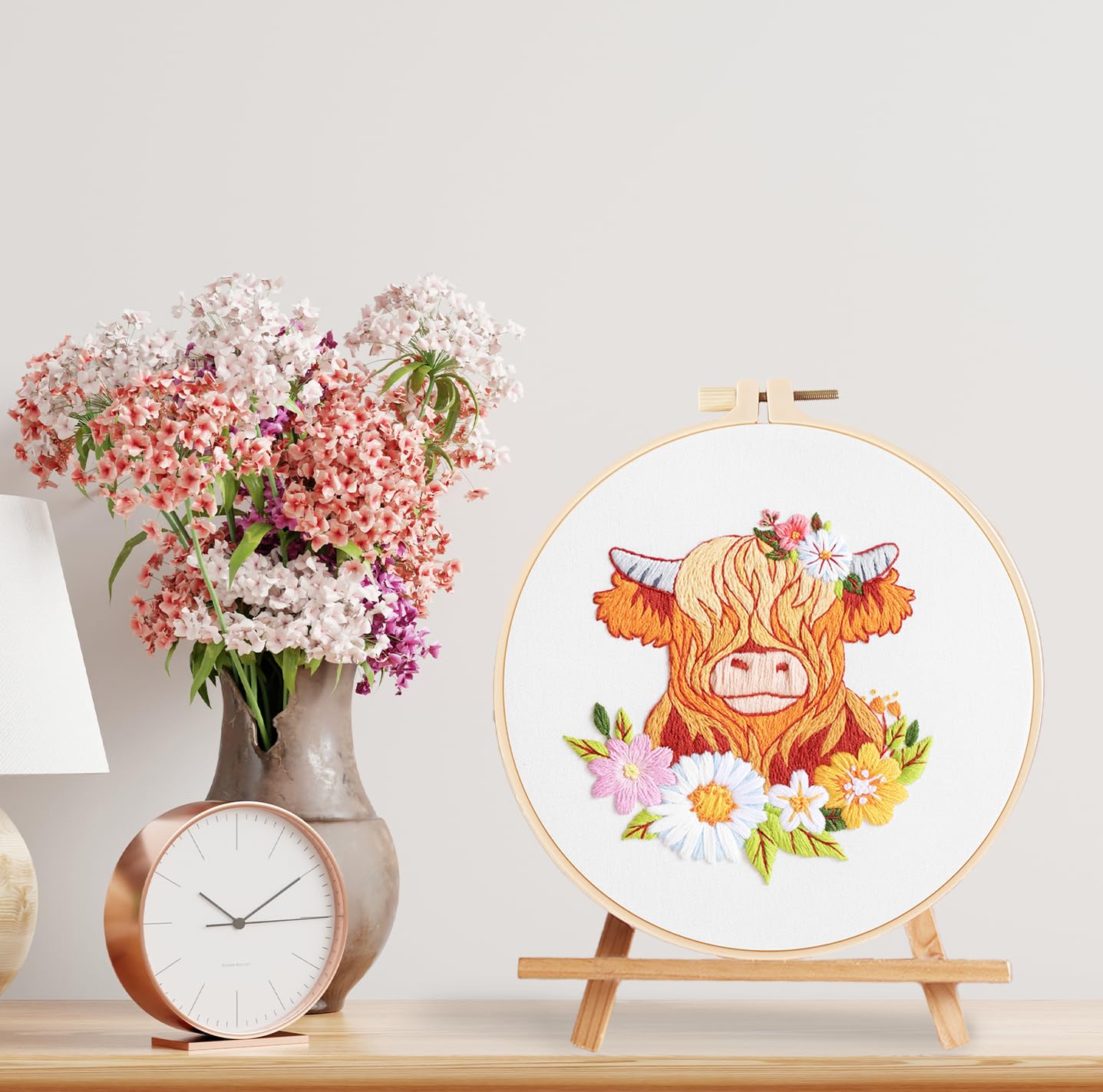 Louise Maelys Highland Cow Embroidery Kits for Beginners,Cross Stitch Kit for Adults,DIY Needlepoint for Starters Including Cloth Hoop Needles Instruction and Threads