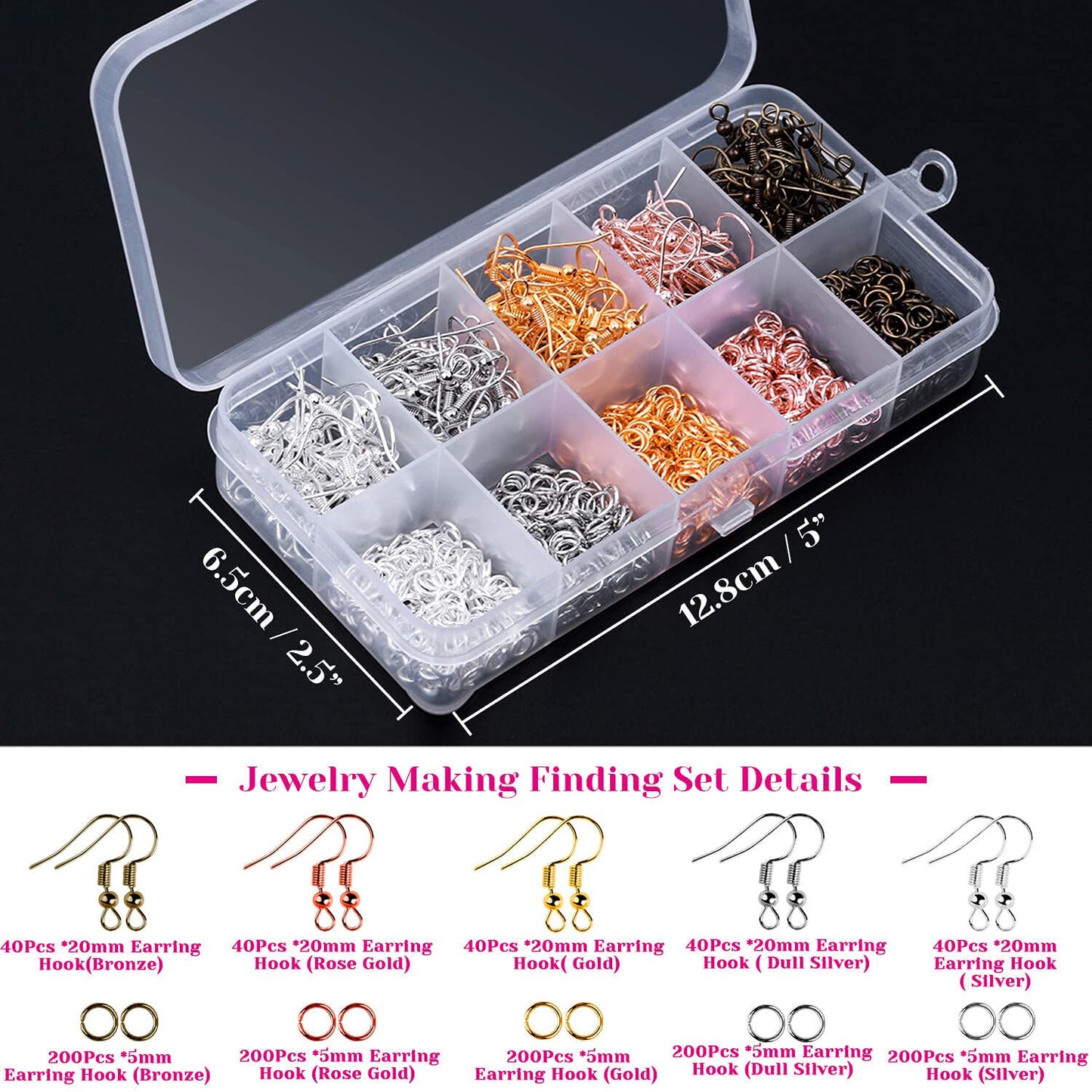 Earring Hooks, Audab 1400pcs Making Kit with 200pcs Ear Ring 1000pcs Jump Rings, Backs and Jewelry Pliers for Supplies Findings