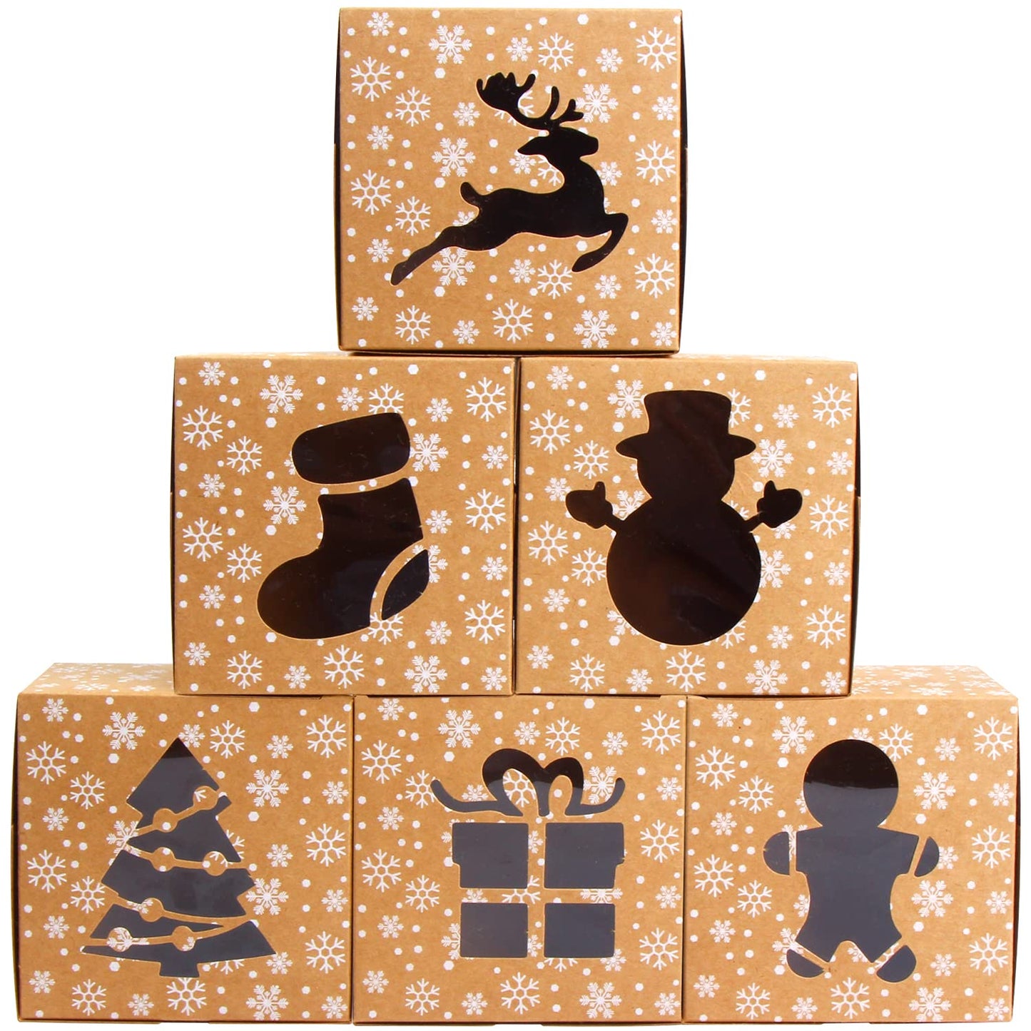 DERAYEE 24Pcs Christmas Cookie Boxes with Window, Holiday Bakery Gift Boxes Small kraft Boxes for Packaging Cupcakes, Candy, Goodies