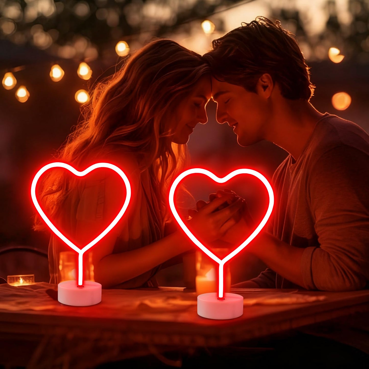 2 Pack Heart Neon Signs, LED Lights Battery Operated or USB Powered Decoration Lamp, Neon Lights Decor for Valentine's Day Gifts, Wedding, Party, Pink Room Decor (Red Heart)