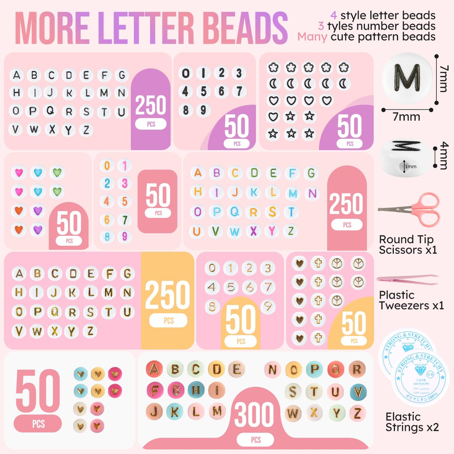 Bracelet Kit with 28 Colors, 5040 Clay Beads, 1200 Letter Beads for Jewelry Making - 4 Styles of Round Alphabet, Number, Heart & Pattern Beads