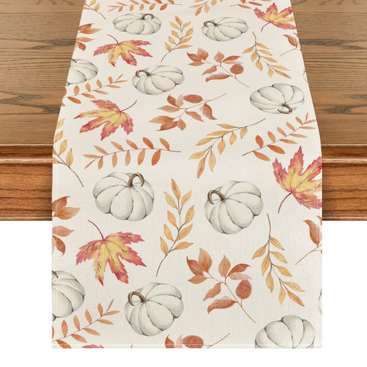 Artoid Mode Orange Pumpkins Fall Maple Leaves Fall Table Runner, Seasonal Autumn Kitchen Dining Table Decoration for Home Party Decor 13x72 Inch
