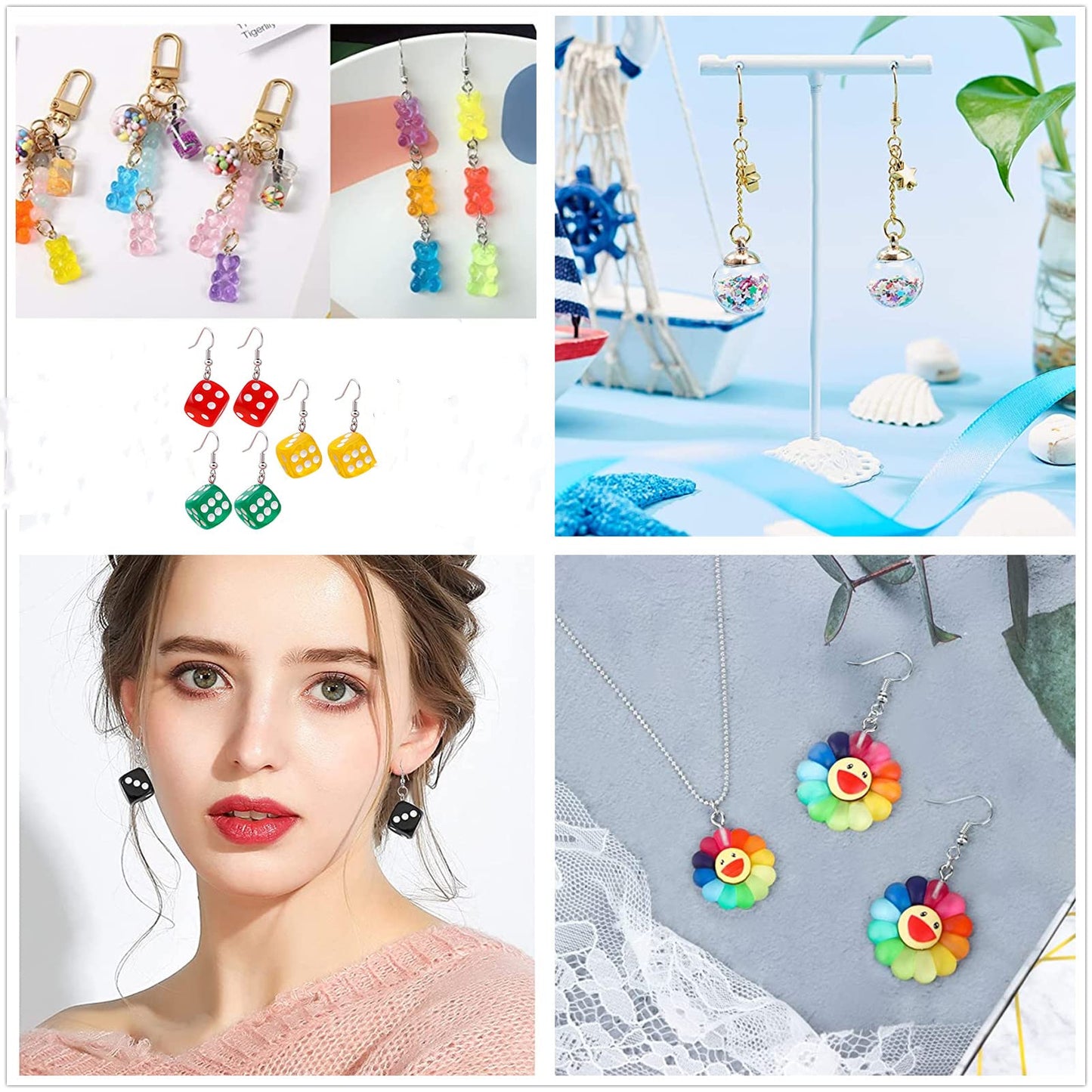 Fundiyoug 30Pcs Daisy Flower Pendant Charms Colorful Resin Jewelry Making Ornament DIY Pendant Making Charm for Bracelet Necklace Earrings Keychain Craft