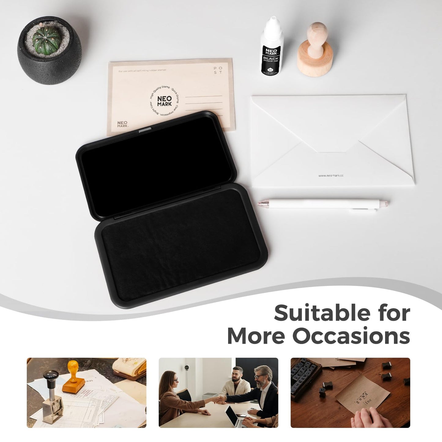 NEO MARK Large Stamp Pad Kit (1oz Ink Included) - 3.50"x 6.25", Magnetic Lid, Premium Quality Felt Stamp Pad (Black)