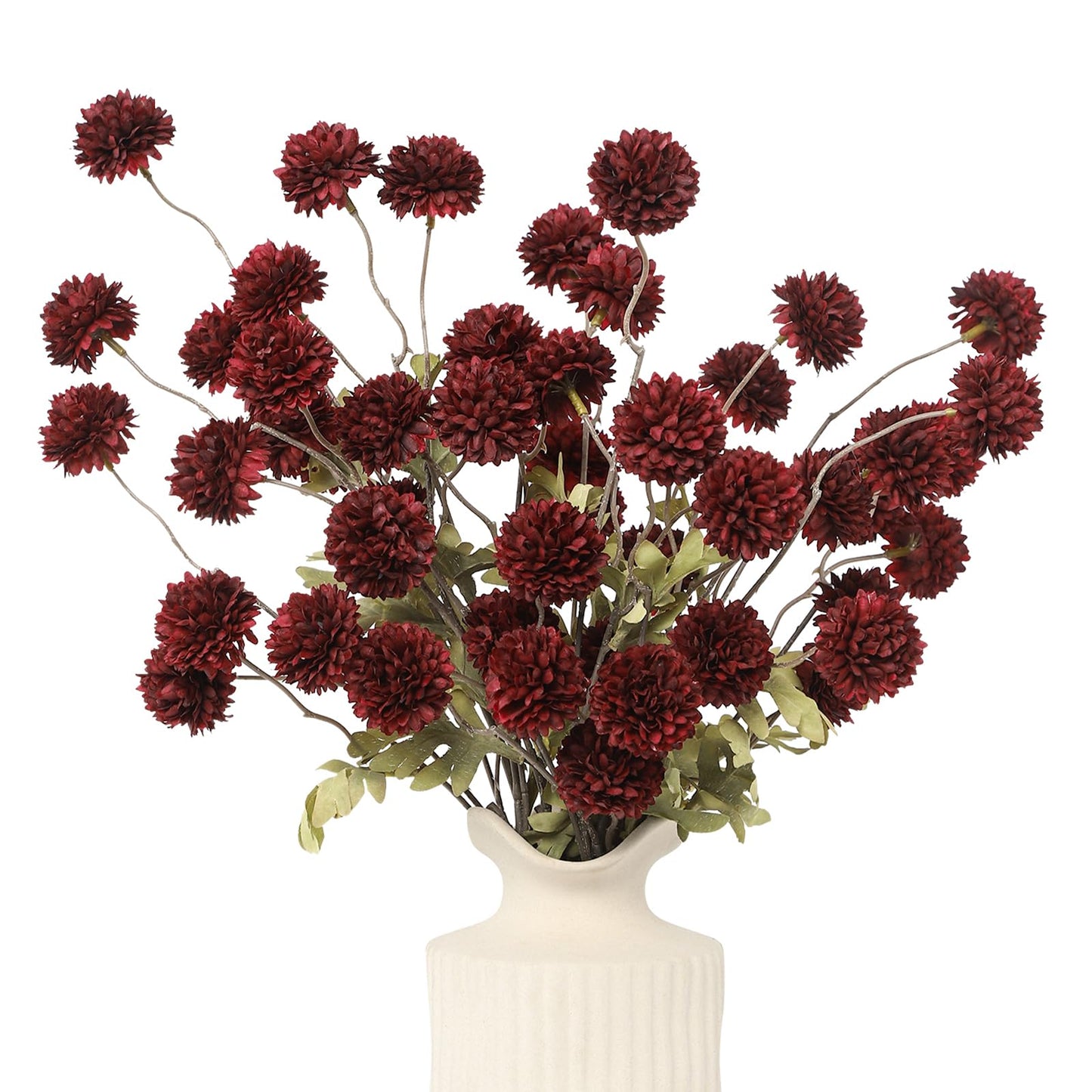 DuHouse 9pcs Artificial Flowers Faux Silk Pompon Mum,Silk Small Mini Chrysanthemum Ball with Stems for DIY Wedding Bouquets Centerpieces Vase Home Table Kitchen Decorations(Burgundy)