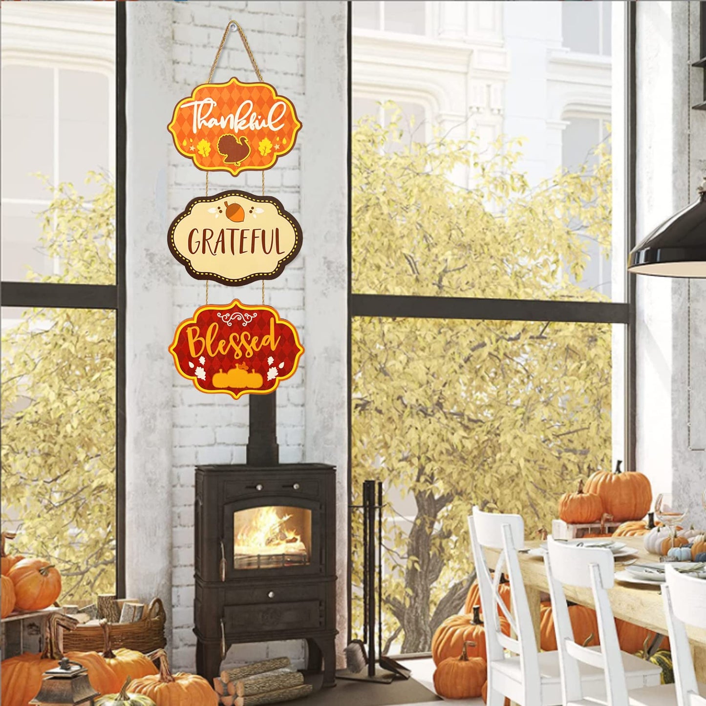 SPIPHY Thanksgiving Welcome Sign, Wooden Blessed Door Sign Fall Hanging Decoration for Home Farmhouse Harvest Thanksgiving Decor