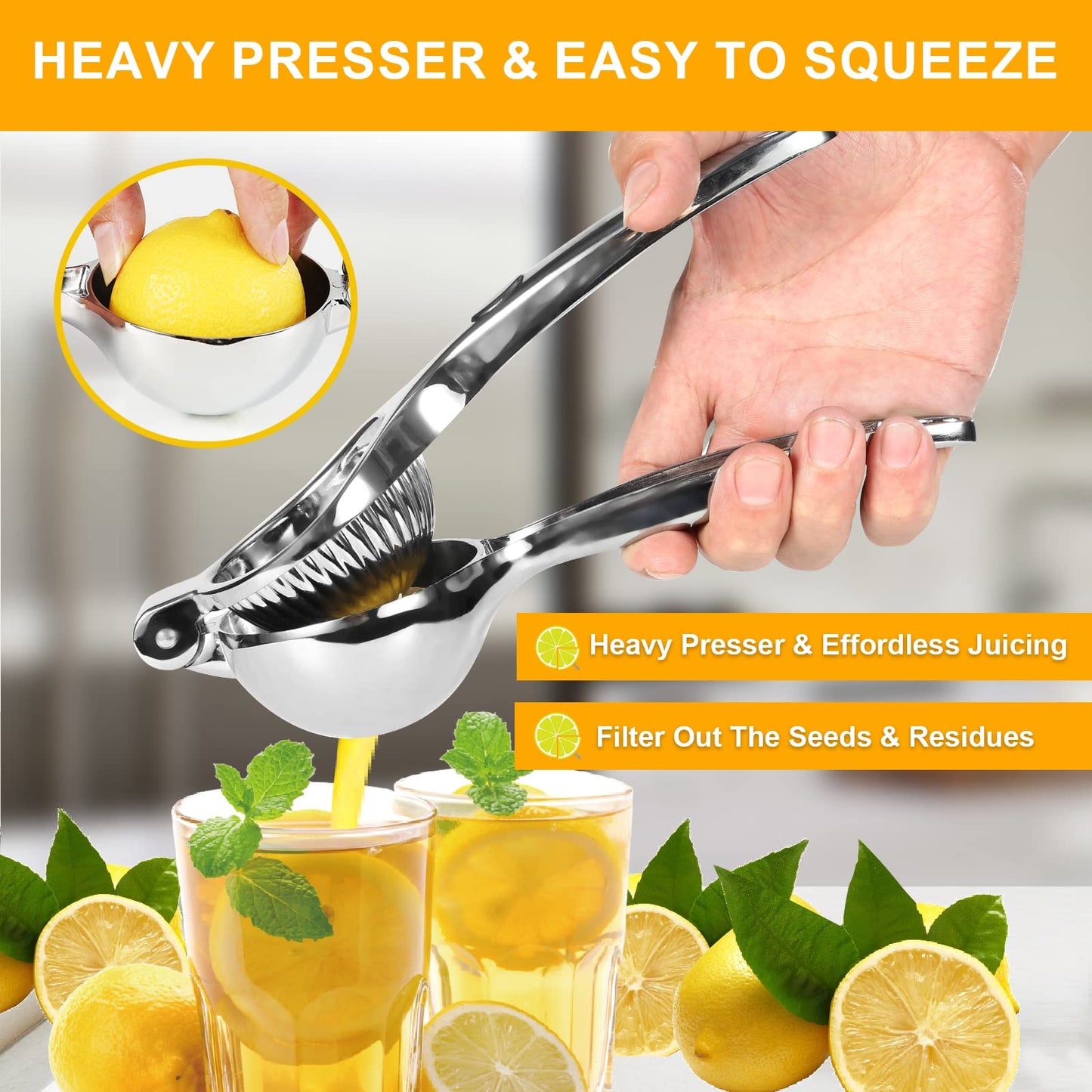 TEZZ Premium Lemon Squeezer, Large Heavy Duty Handhelp Juicer for Lemon, Stainless Steel Hand Press Citrus Juicer, Lime Squeezer Bar Tool, Manual Citrus Press