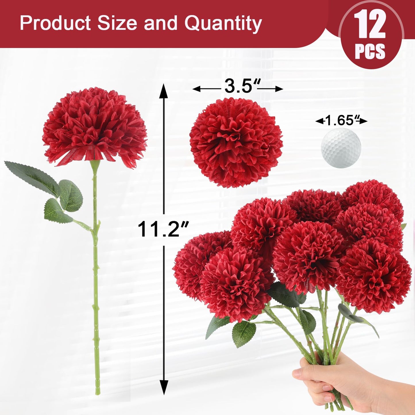 Hananona 12 Pcs Artificial Chrysanthemums Flowers Burgundy Red Flowers, Fake Mums Silk Flowers for Spring Home Decor Christmas Floral Arrangement Halloween Table Centerpiece (12, Burgundy)