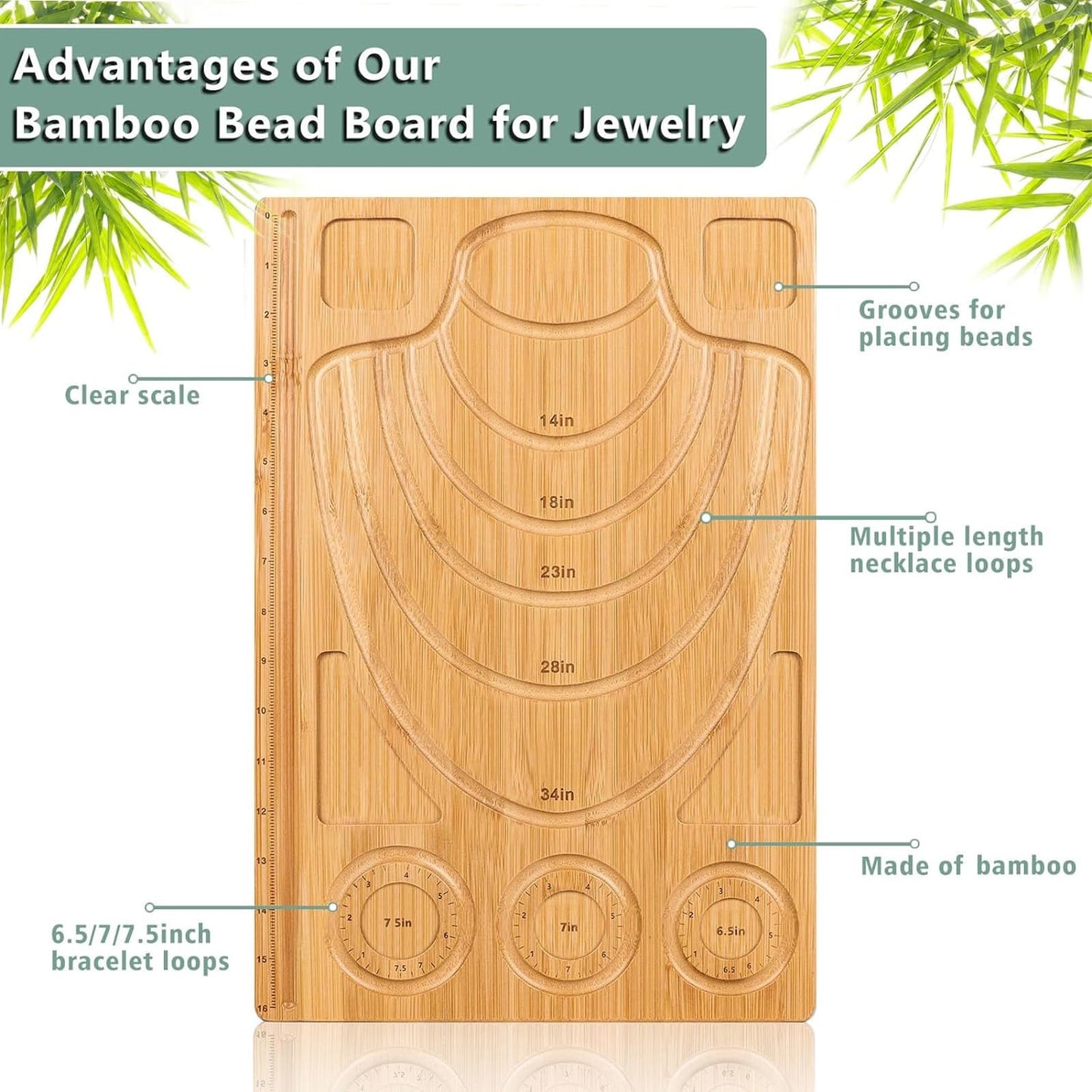 Wooden Bead Boards for Jewelry Making with Box, 16.9 x 11.4” Bamboo Beading Board for Bracelet Necklaces Making, Beginners Bead Design Board Measuring Beads Tray