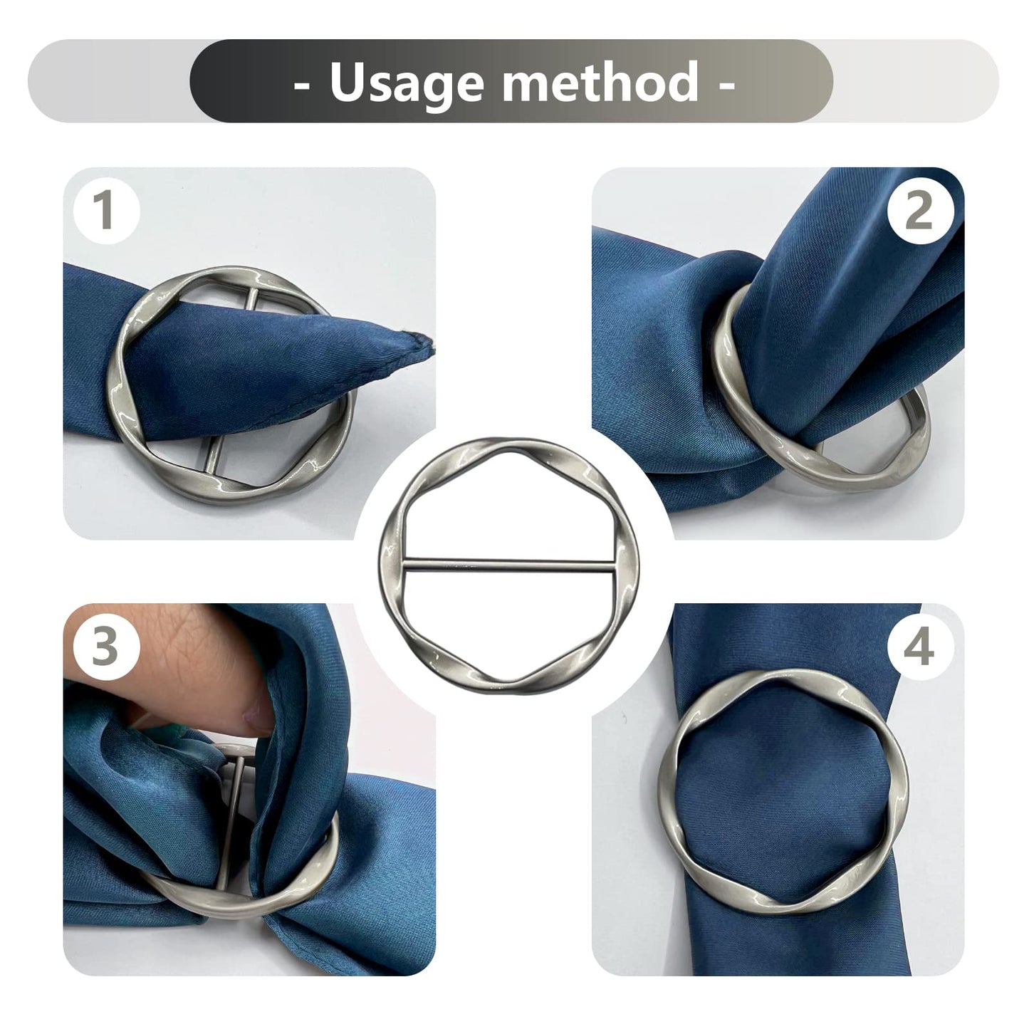 6 PCS Shirt Ties Clips for Women to Tighten Clothing, Scarf Ring and Slides, T-Shirt Waist Tightener Cincher Knot Clip Rings for Large Long Tee Shirt Tie Up, Circle Belt Buckle