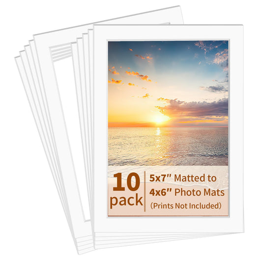 yeestone 10 Pack Picture Frame Mats, 5x7 Matted to 4x6 Photo Mats, Acid Free Picture Matting for Pictures Photos Watercolor Artwork (White)
