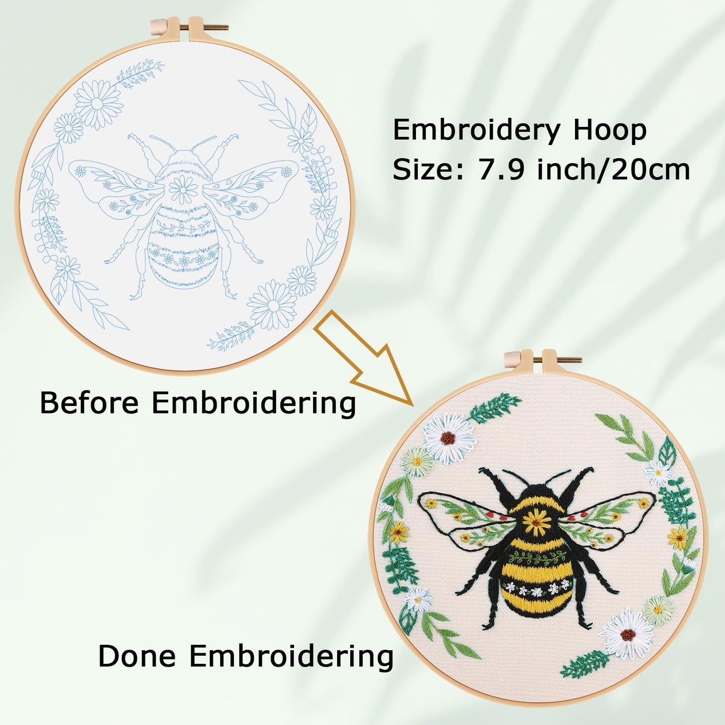 Louise Maelys Bees Embroidery Kits for Beginners, DIY Cross Stitch Starter Craft Kit for Adults Including Cloth with Pattern, Hoop, Needles Instruction and Threads