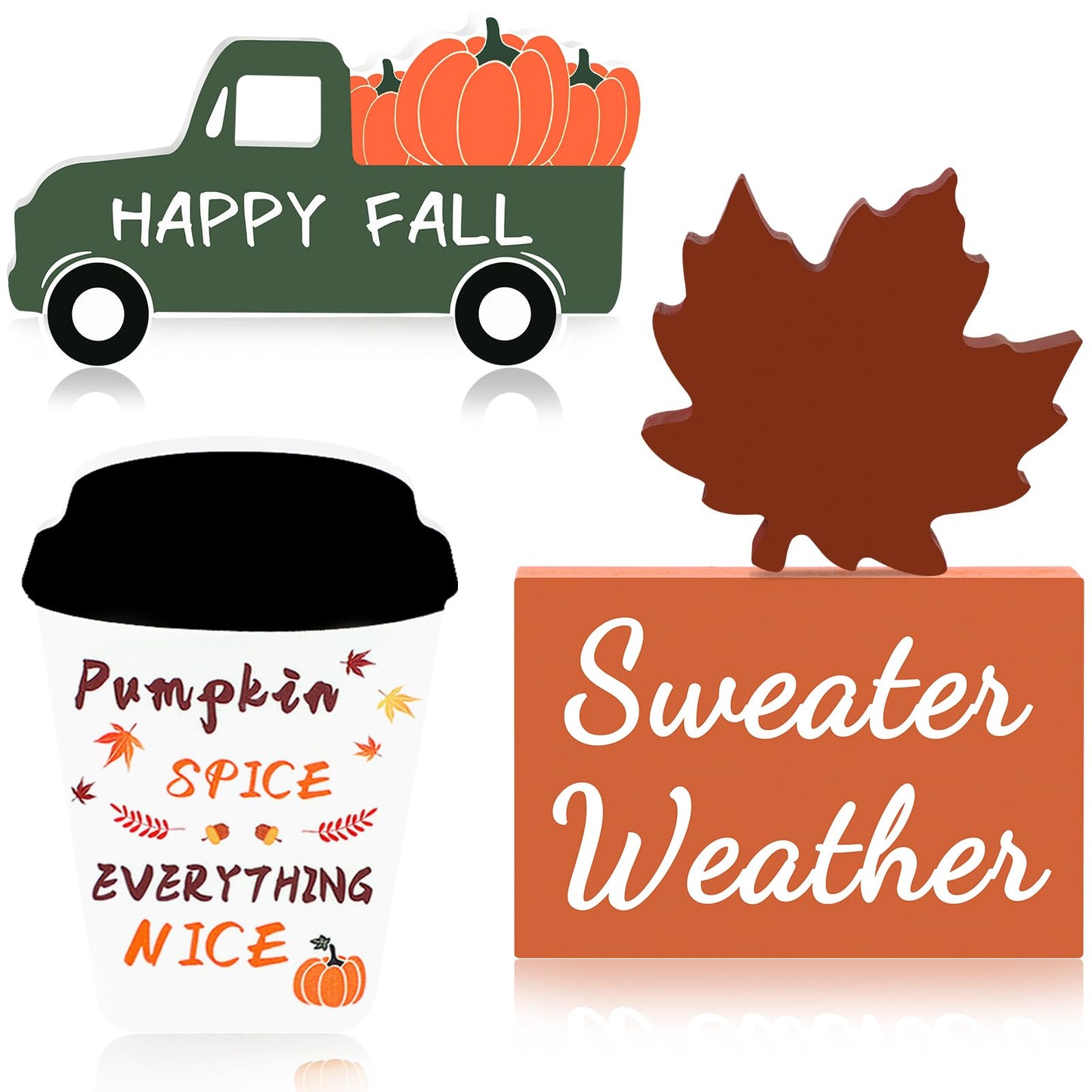 Fall Decor Fall Decorations for Home 4Pcs Wooden Coffee Cup Maple Leaf Car Sweater Weather Sign Farmhouse Table Tiered Tray Decor Thanksgiving Decorations