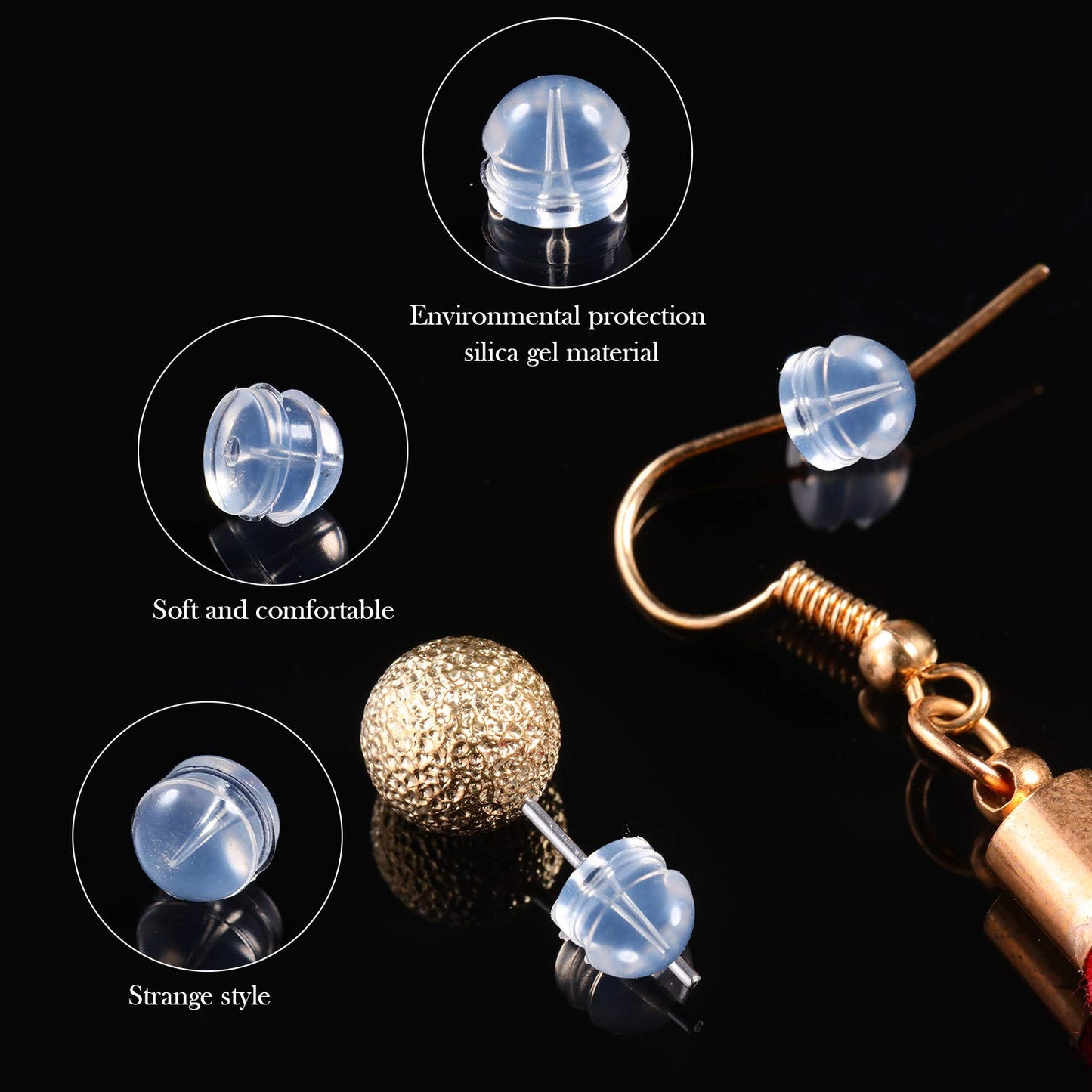 100 Pieces Clear Earring Backs Hamburger Shaped Safety Backs Secure Locking Silicone Earring Backs Stopper for Jewelry Accessories Supplies, 2 Sizes