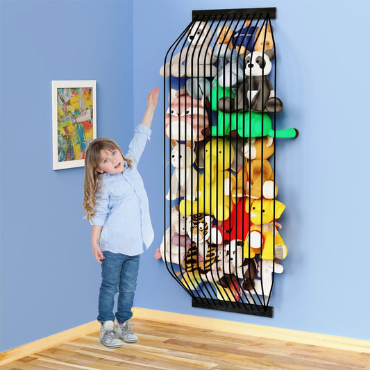 Stuffed Animal Storage Wooden Soft Toy Storage for Kids Room，Wall Mount Door Hanging Stuffed Animal Toy Organizer Shelf for Nursery Play Room Black -Patent