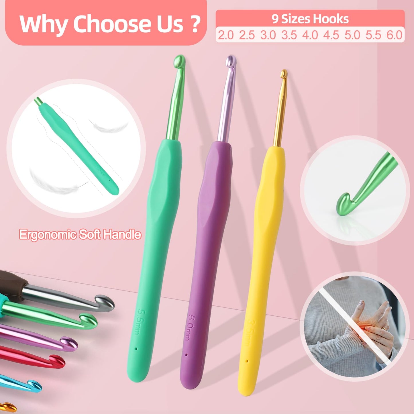 Beginner Yarn for Crocheting and Knitting-Crochet Kit for Beginners Adults Kids Professionals-Crocheting Animals Kits-Includes 382 Yards Cotton Yarn Balls, Hooks, Accessories, Tutorials