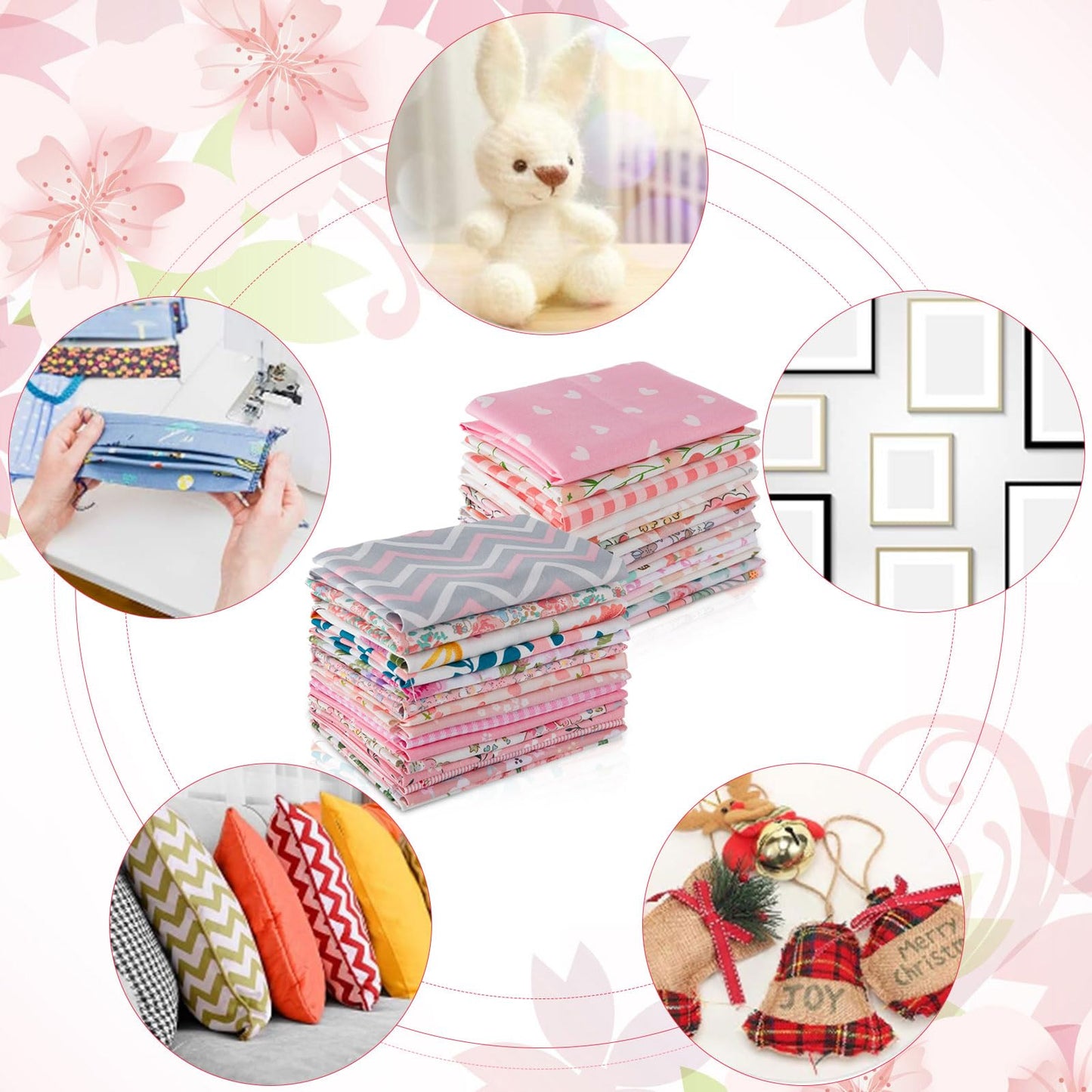 Tatuo 30 Pcs 10 x 10 Inches Pink Floral Cotton Fabric Bundle Squares Patchwork Floral Fabric Sewing Quilting Bundles Assorted Pattern Cloth for DIY Scrapbook Craft Making