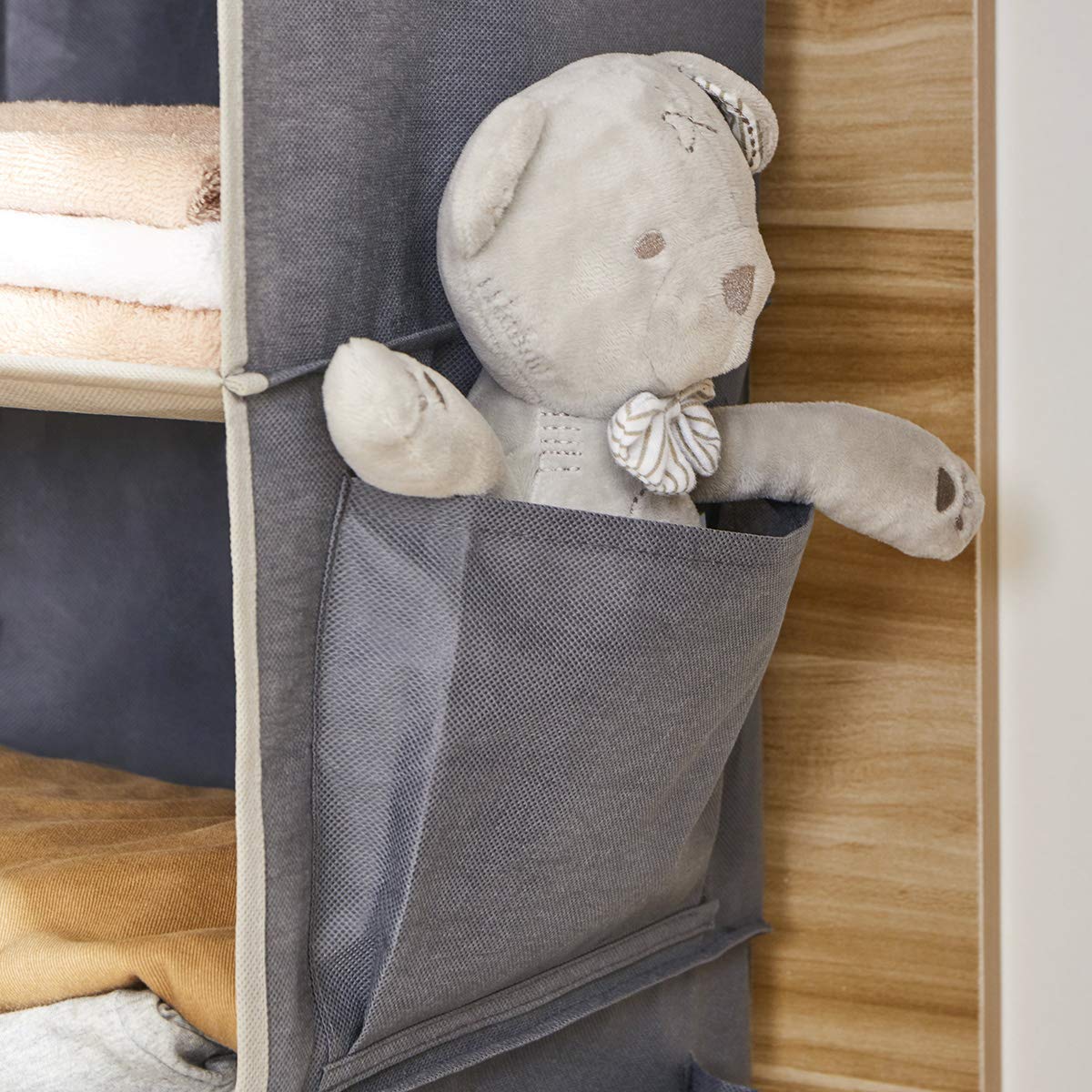 YOUDENOVA Hanging Closet Organizer, 4-Shelf Closet Hanging Storage Shelves, Grey