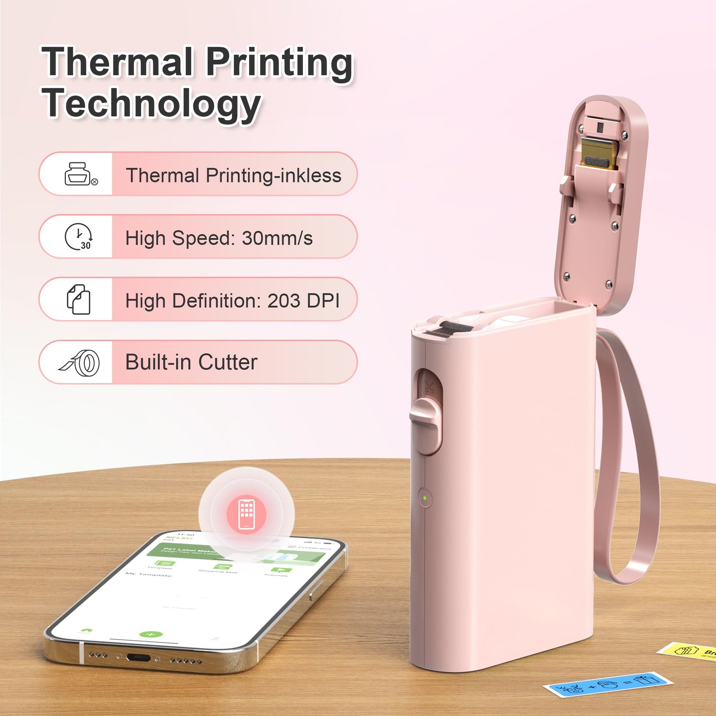 Nelko Label Maker Machine with Tape, P21 Portable Bluetooth Label Printer, Wireless Built-in Cutter Sticker Maker Mini Label Makers with Multiple Templates for Organizing Storage Office Home, Pink