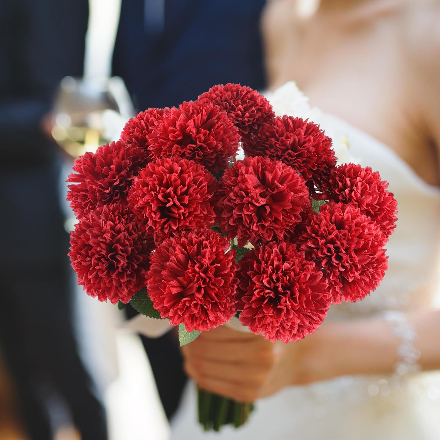 Hananona 12 Pcs Artificial Chrysanthemums Flowers Burgundy Red Flowers, Fake Mums Silk Flowers for Spring Home Decor Christmas Floral Arrangement Halloween Table Centerpiece (12, Burgundy)