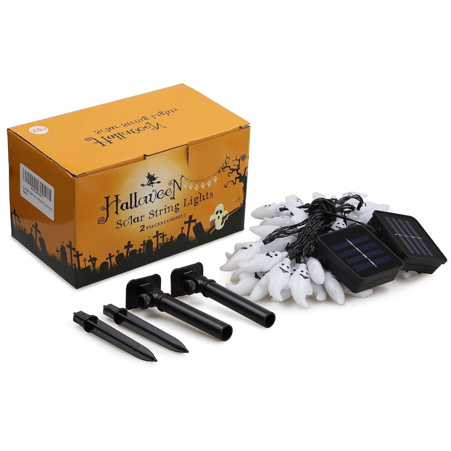 YOUNGAR Halloween Decor Lights,Solar Ghost Lights,2PACK 20ft 30 LED with 8 Modes Waterproof Solar String Lights,Outdoor Fairy Lights for Patio,Garden,Gate,Yard,Halloween Christmas(2Pack,Ghost)