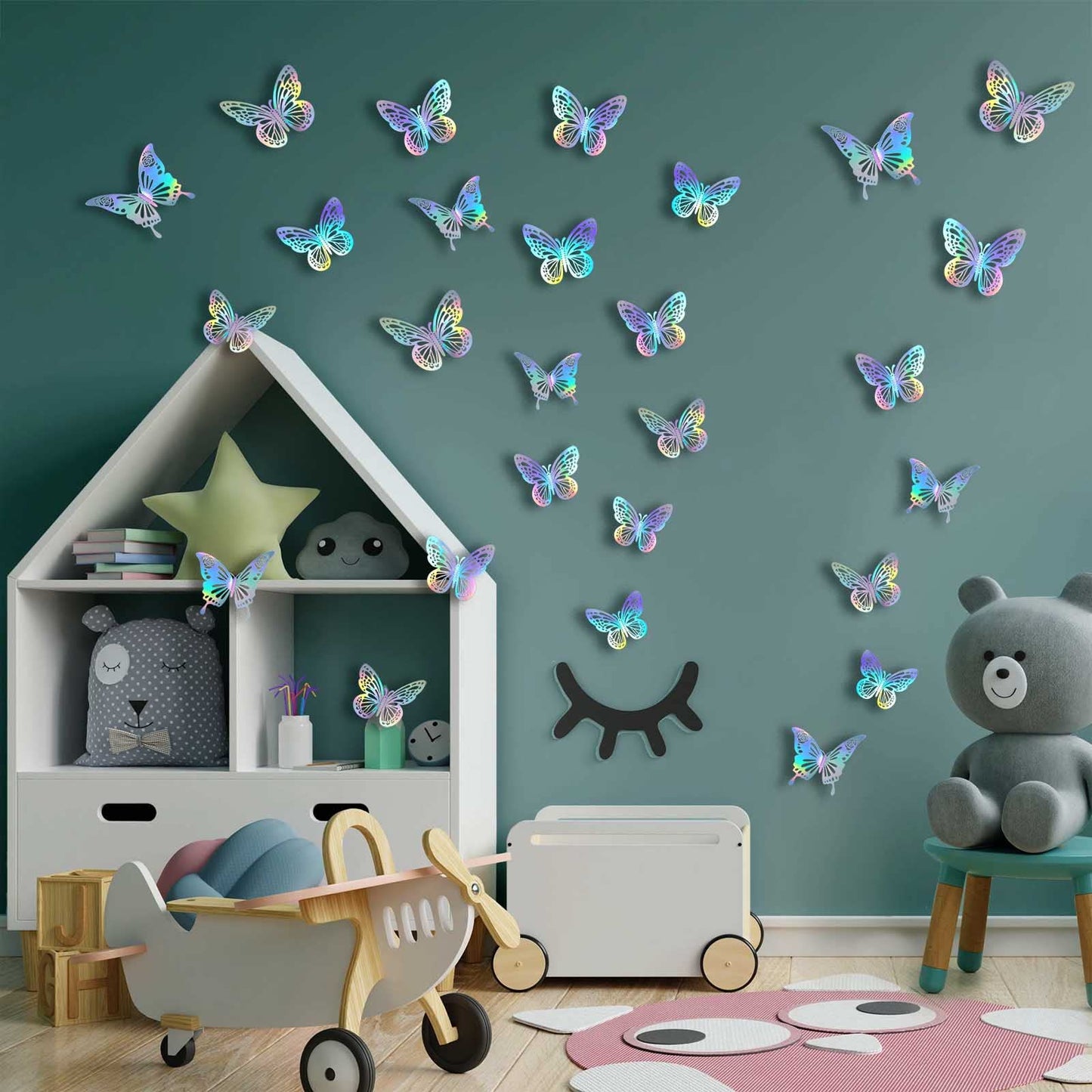 Laser Butterfly Wall Decor,48Pcs 2 Styles 3 Sizes,Removable Butterflies for Cake Cupcake Toppers, 3D Paper Butterfly Sticker Decorations for Birthday Baby Shower Girl Room Nursery Decals