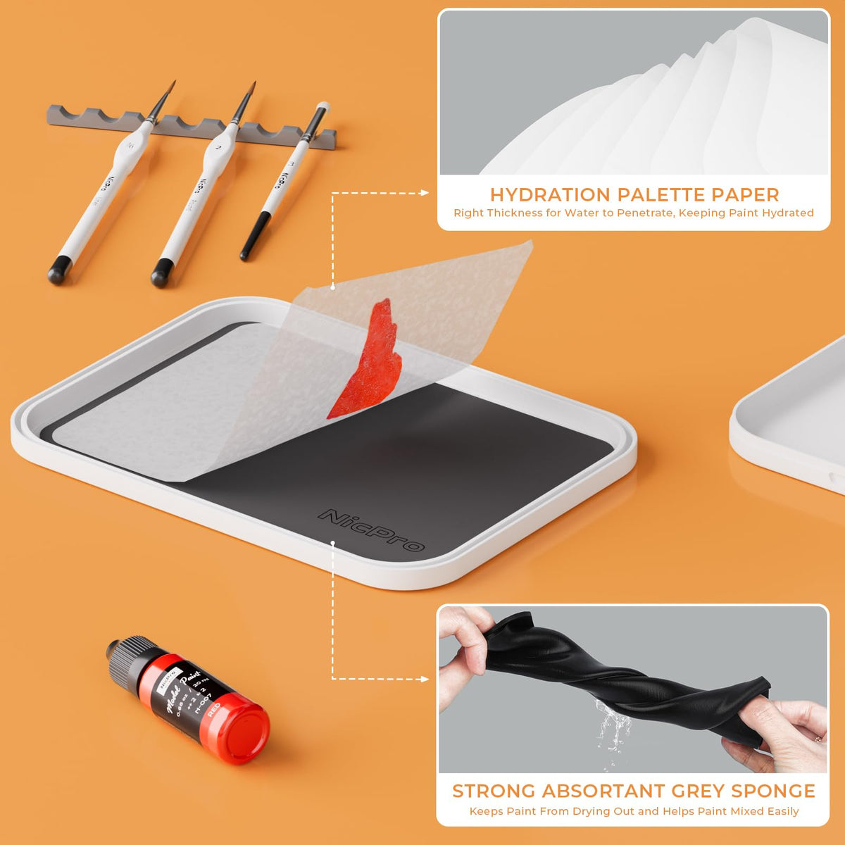 Miniature Painting Kit with Wet Palette, Detail Paint Brush Drybrush