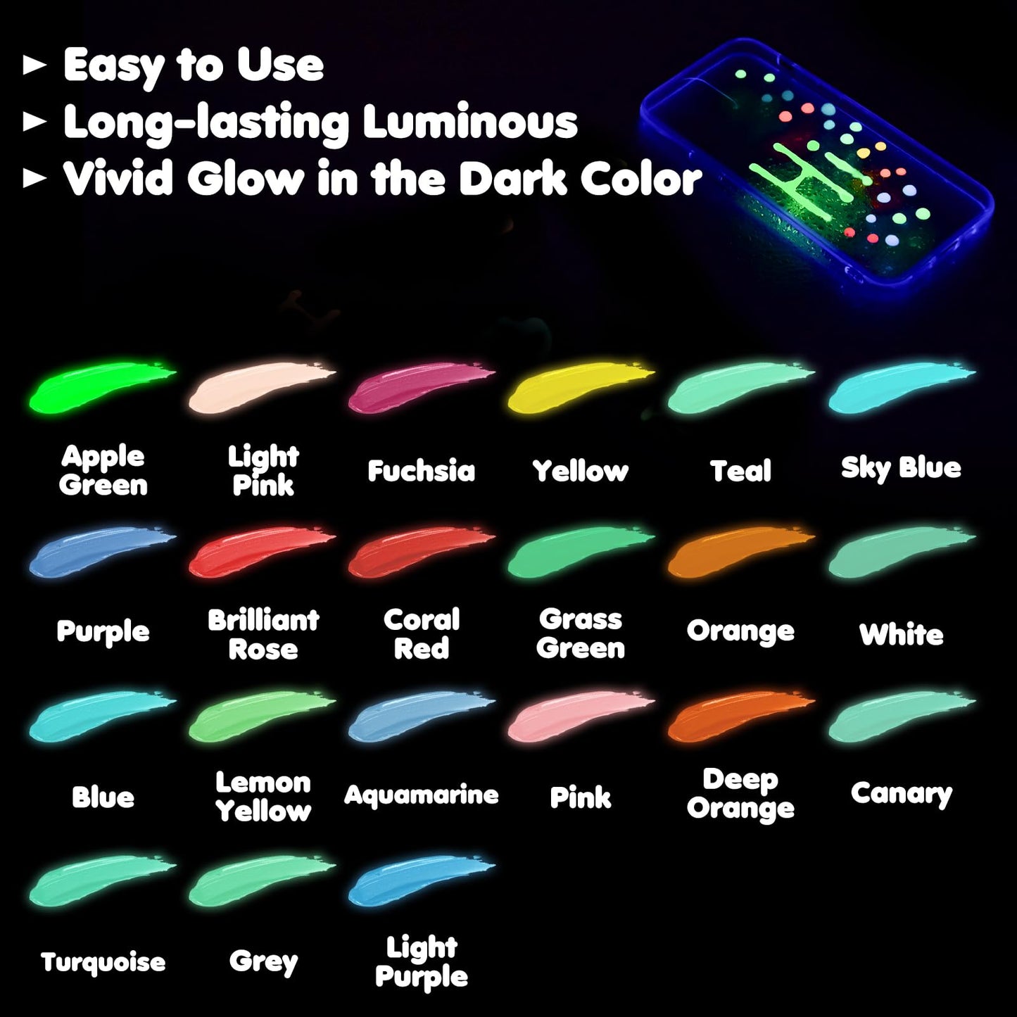 Roizefar Glow in the Dark Paint, 21 Colors (20 ml /0.68 oz) 3D Permanent Acrylic Fabric Paints for Clothes, Neon Fabric Paint for Art Painting and Crafts