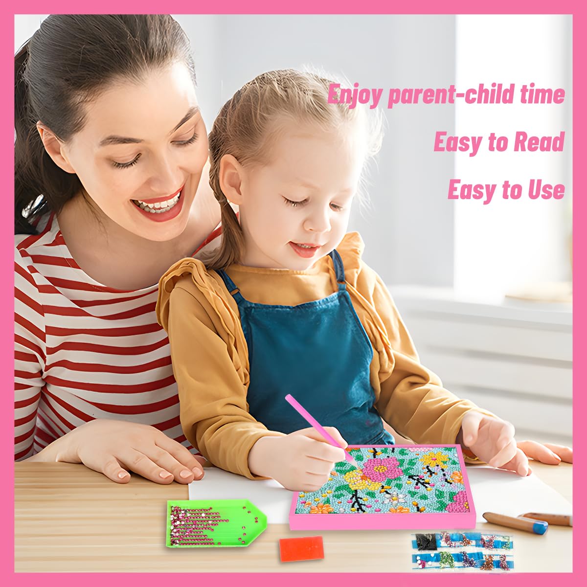 ZUYUSUT Blossomy Flower Diamond Art Painting Kits for Kids with Wooden Frame Girls Art Crafts Rhinestone Gem by Number Kits for Home Wall Decoration