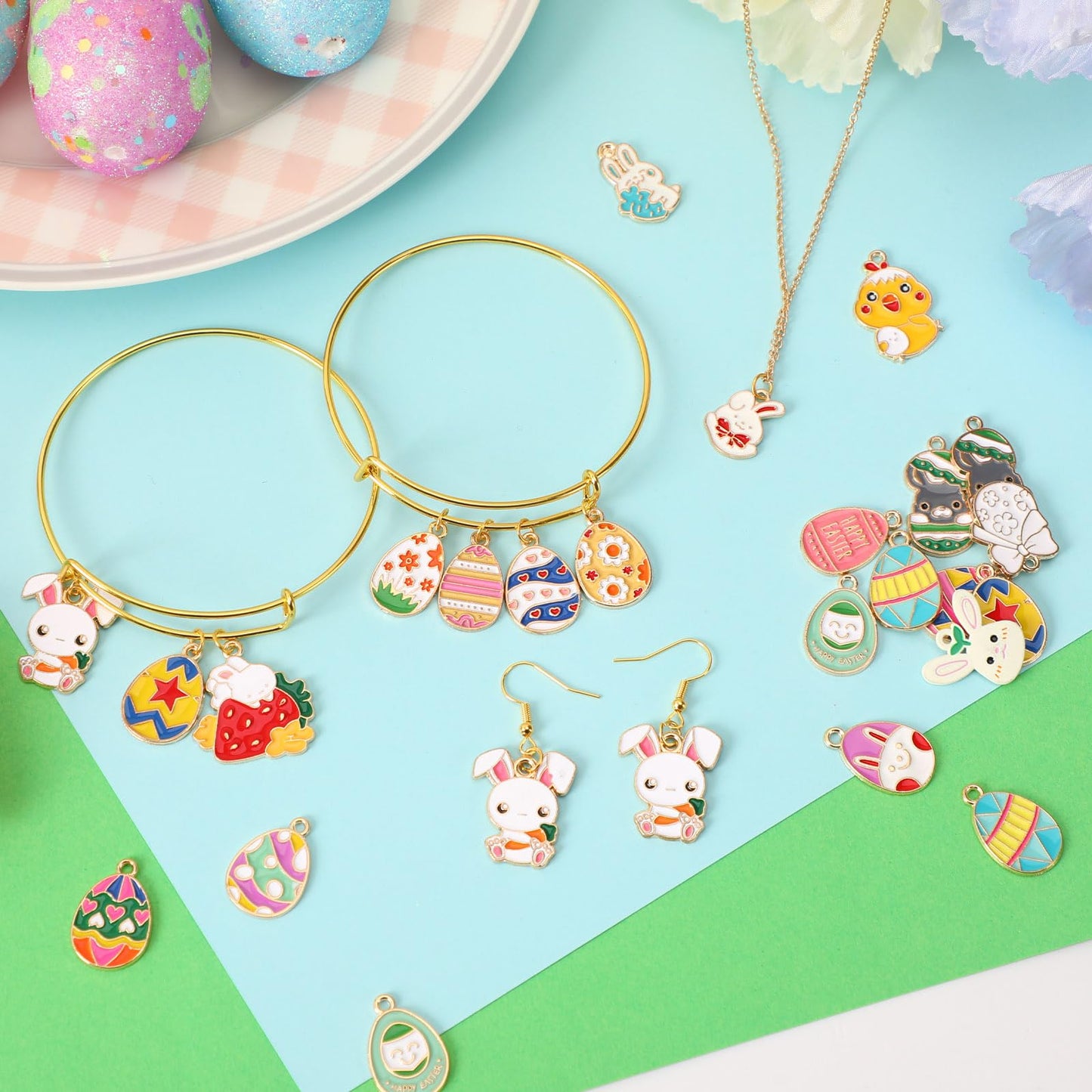 SANNIX 350pc Easter Charms for Jewelry Making - Bulk Easter Egg Bunny Rabbit Pendant Charms for Bracelet, Necklace, Earring Crafts