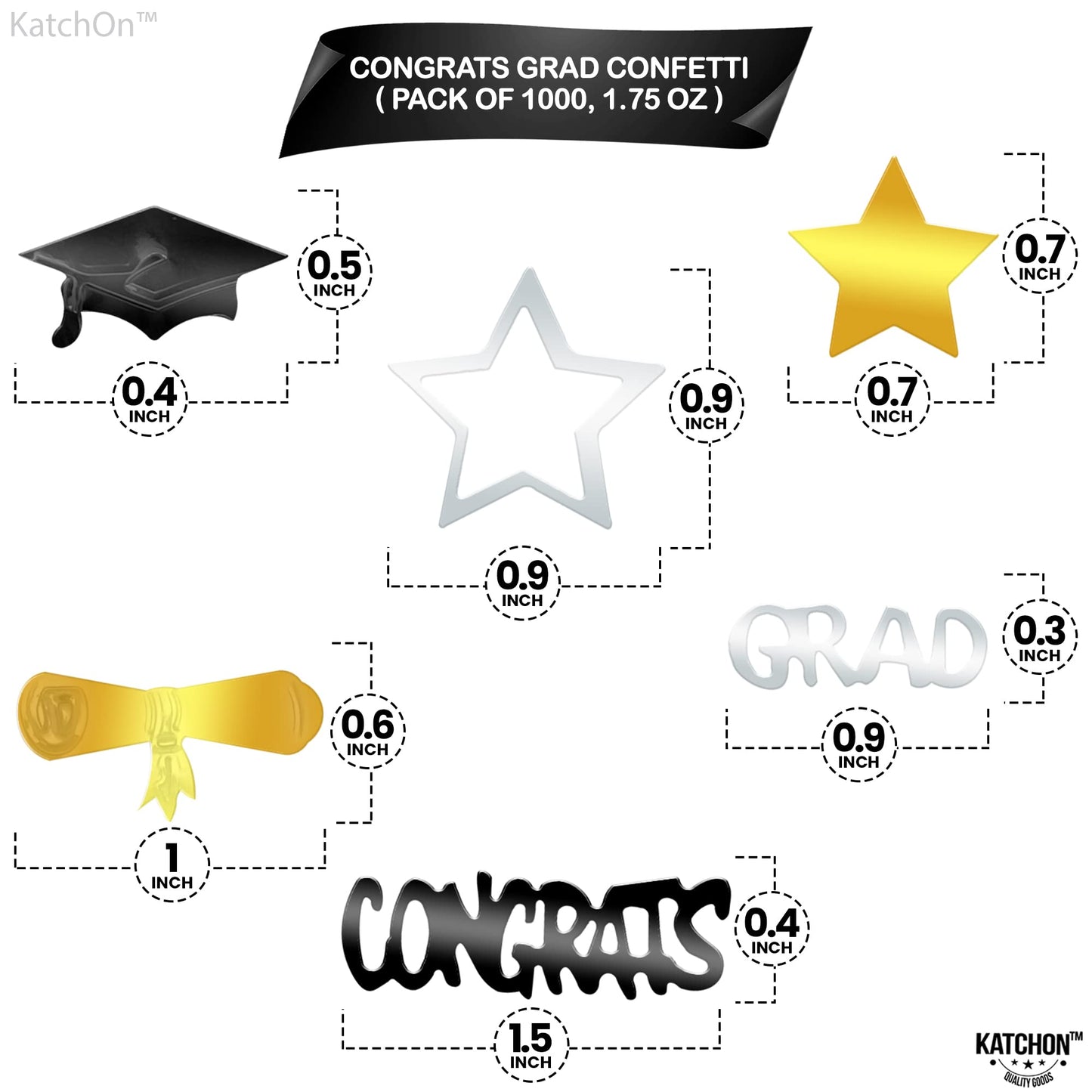 Black and Gold Grad Graduation Decorations 2026 - Pack of 1000, Congrats Grad Graduation Confetti 2026 | Grad Confetti Class of 2026 for Black and Gold 2026 Graduation Decorations, KatchOn