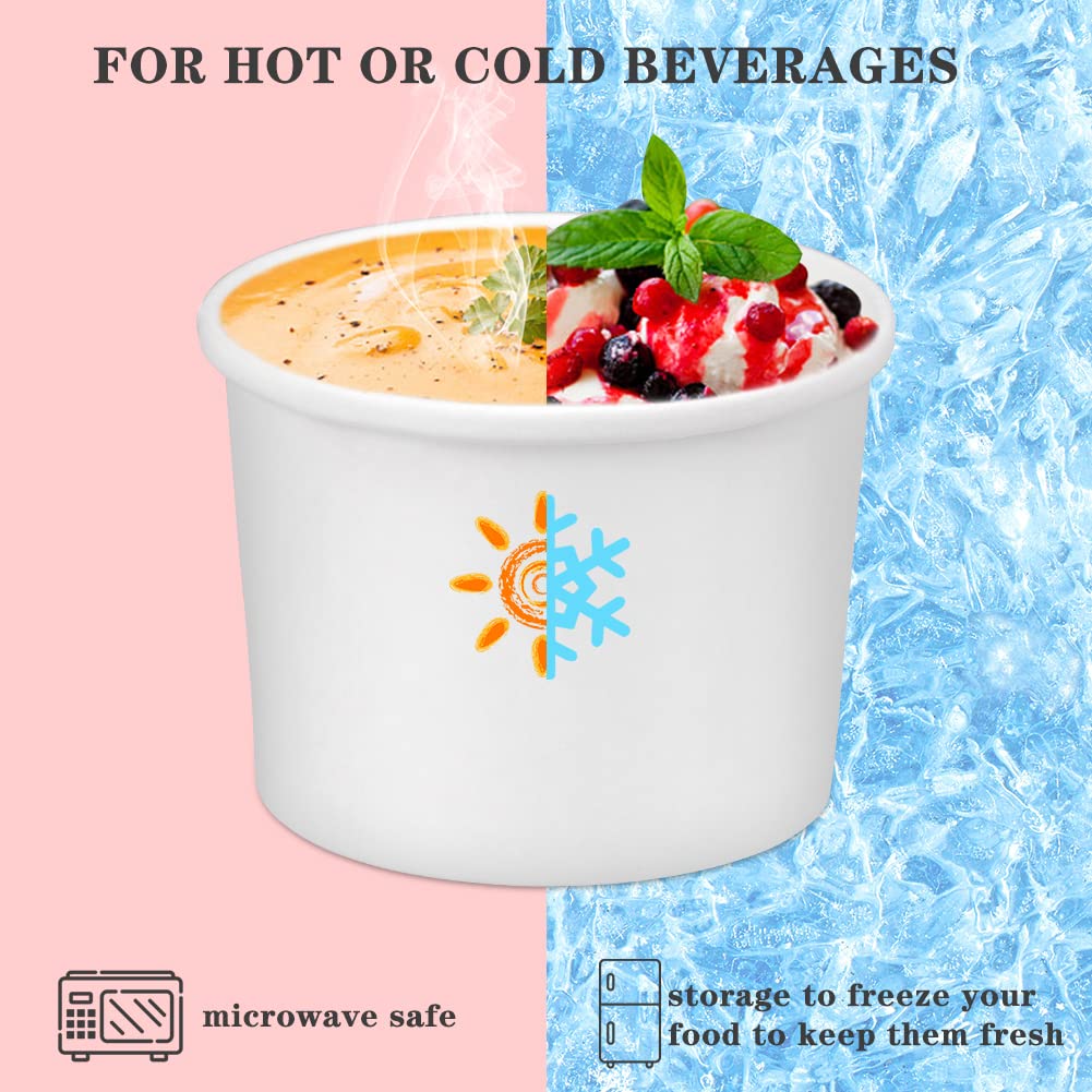 12 oz 50 Pack Paper Soup Containers with Lids, Disposable Food Cups, Soup Cups Paper Ice Cream Cup, Dessert Cup, Yogurt Ice Cream Containers. Great For Restaurants, Take Outs, or To-Go Lunch