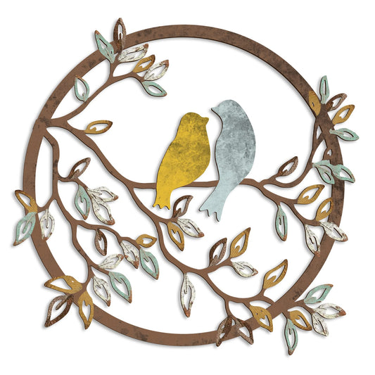 Metal Wall Art Bird on Tree Branch Silhouette Bird Art Decor for Living Room Garden Bedroom Office Home Wall Housewarming Party Decor(Trendy Color)