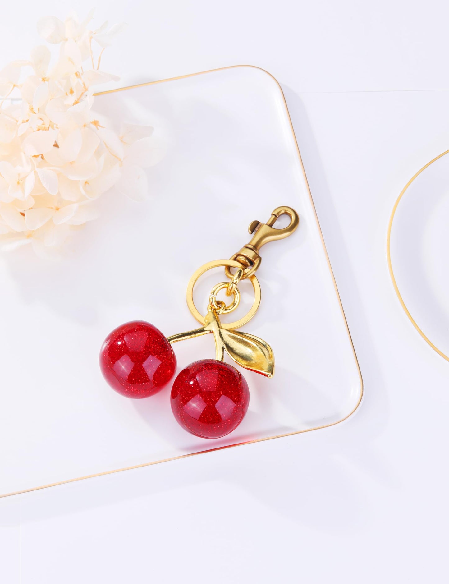 OVRUNS Cherry Bag Charm Cute Cherry Accessories Sparkling Purse Keychian Charms for Women
