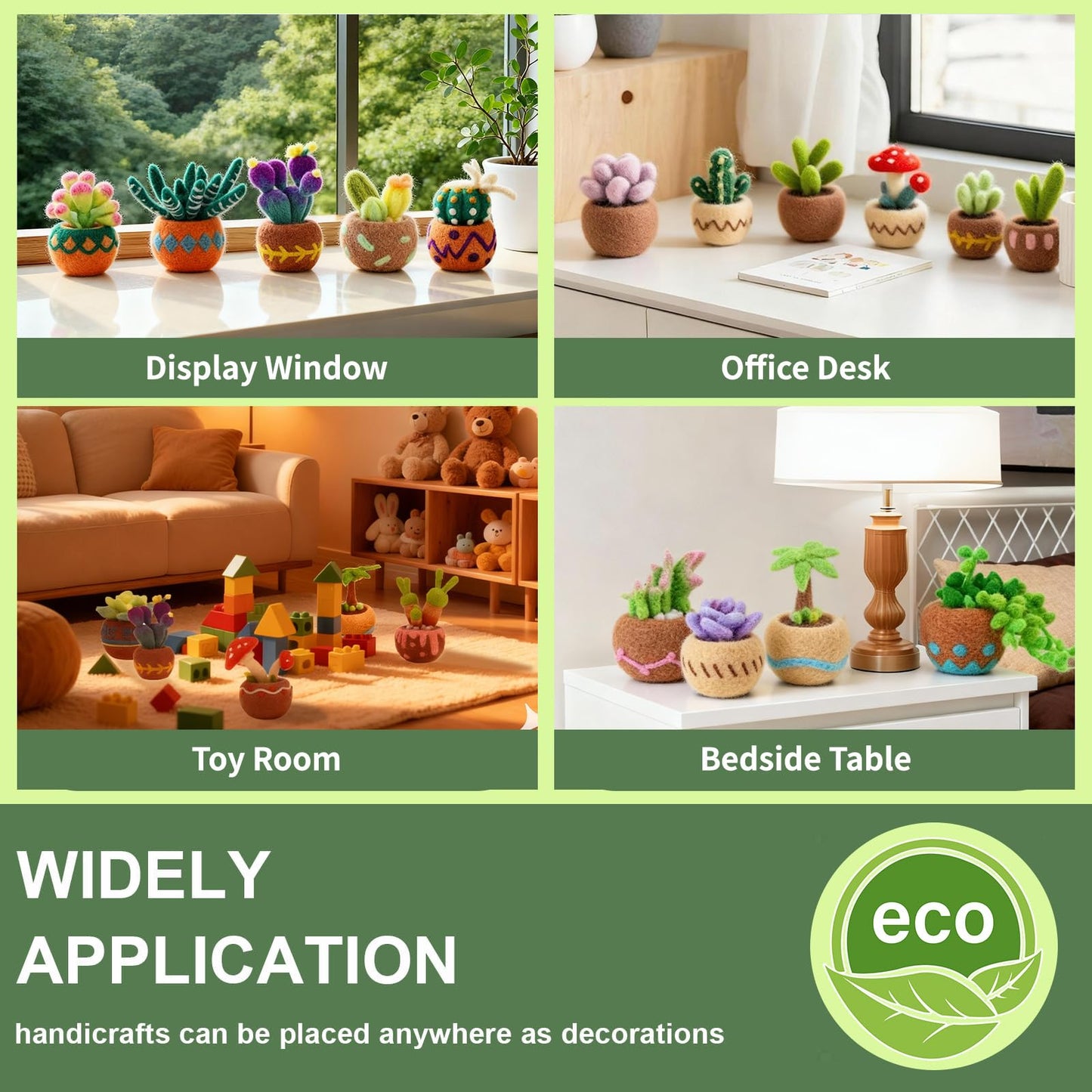 15pcs Succulent Needle Felting Kit for Beginners Adult - DIY Starter Kit with Wool Roving, Felting Mat, Needles, Instructions for Home Decoration Crafts