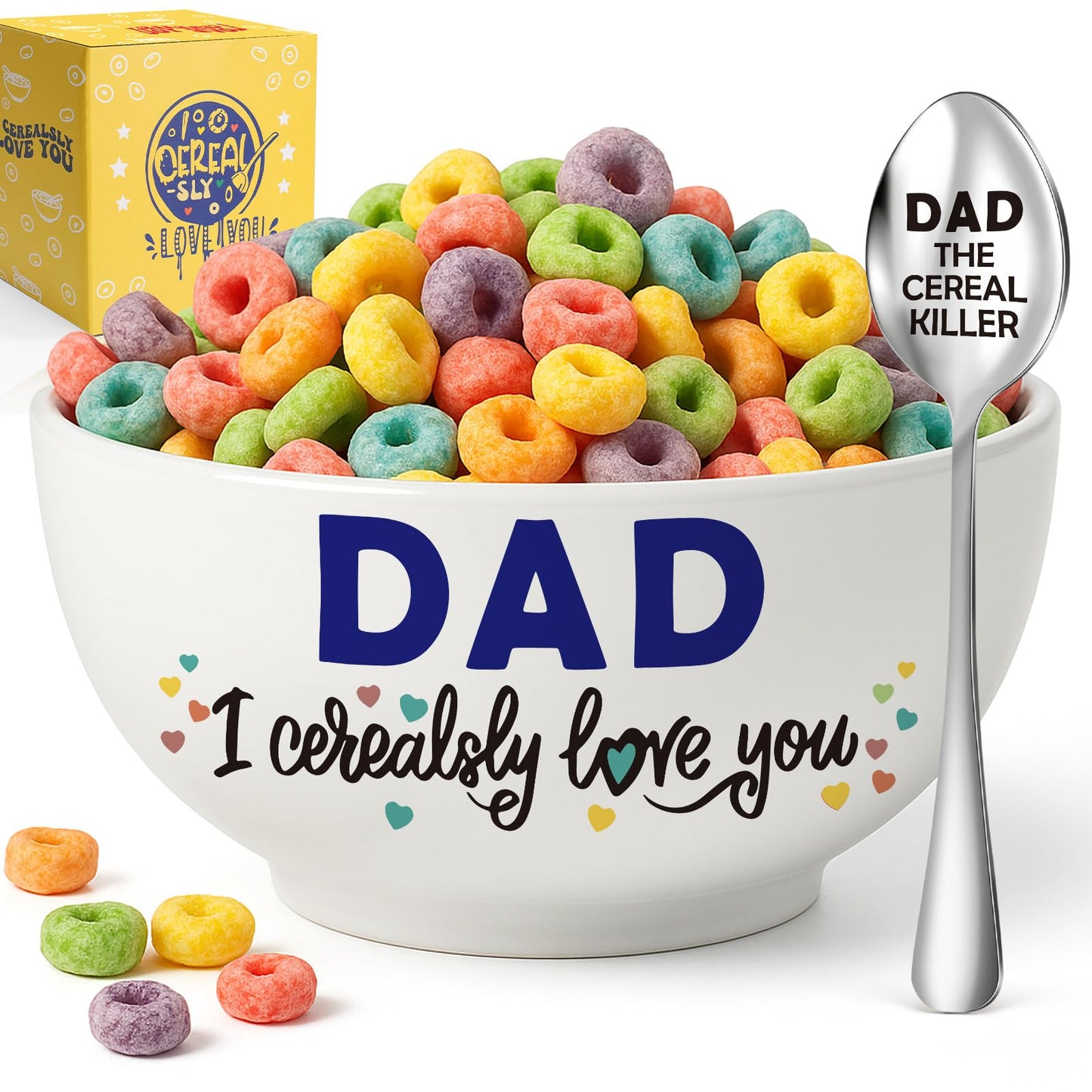 YEUYUQIU Fathers Day Dad Gifts from Daughter - Ideal Father's Day Birthday Gifts for Daddy Father, Dad Cereal Bowl Spoon Set Present for Valentines Father's Day Christmas - Cerealsly Love You Daddy