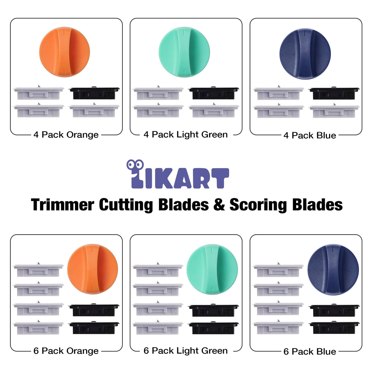 Likart 6-Pack Paper Cutter Replacement Blades kit,Portable Trimmer Cutting Blades Compatible for Portable Trimmer/Basic Trimmer/Roll Holder,4 Cutting Blades & 2 Scoring Blades with a Holder,Blue