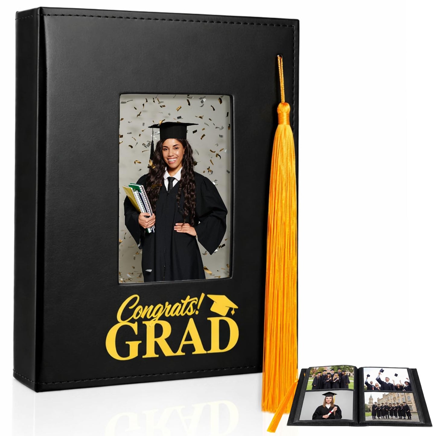 Gersoniel 2026 Graduation Photo Albums with 200 Pockets Leather Cover 4x6 Picture Featuring Cutouts for Tassel Graduation Photo Memory Scrapbook Book Holds Gift for Senior High School College Graduate