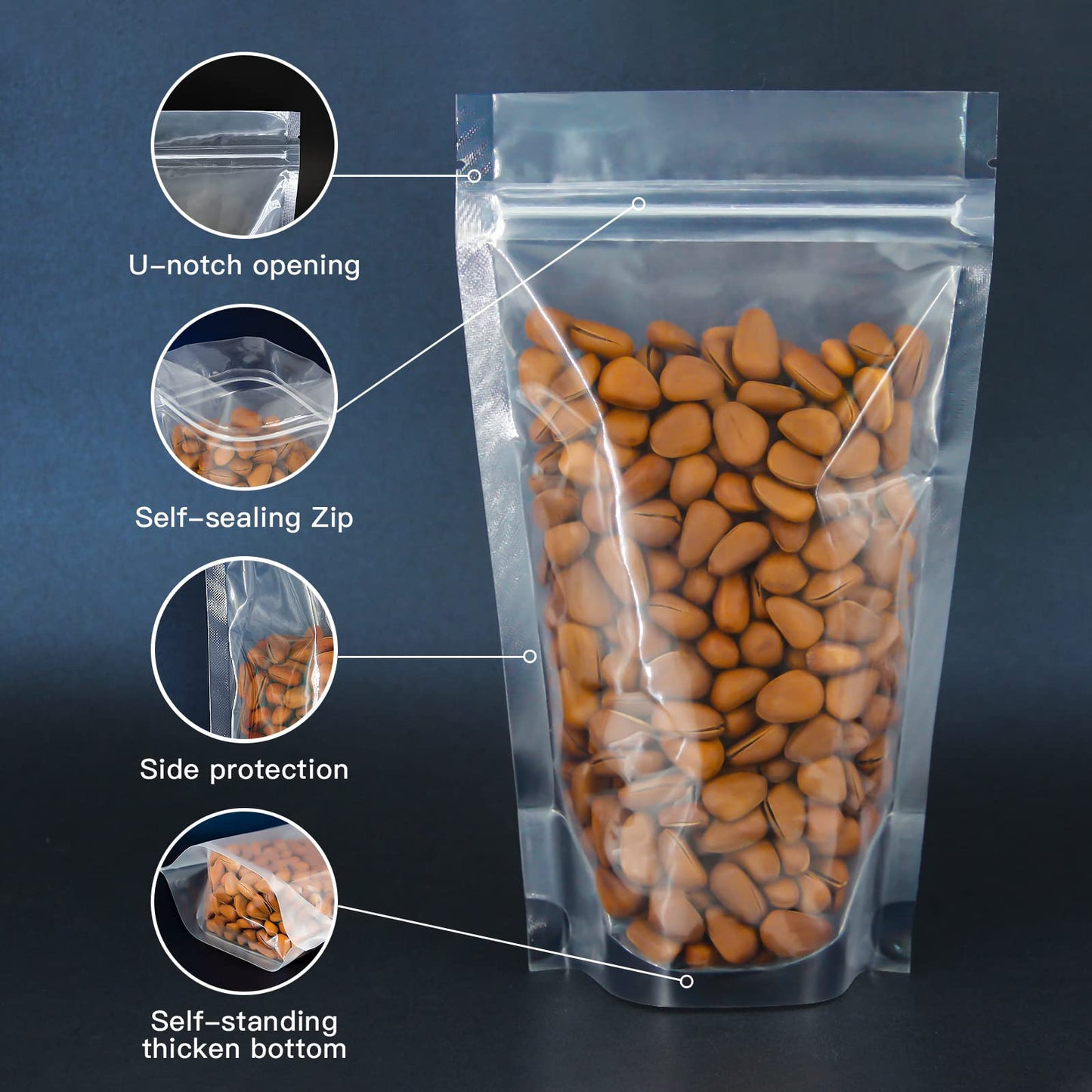 100 Pcs Resealable Bags,5.1" x 7.9"Clear Stand Up Food Bags,Zip Lock Food Storage Bags for Packaging Products,Herbs,Snack,Tea,Spices,Pet Food and Soaps