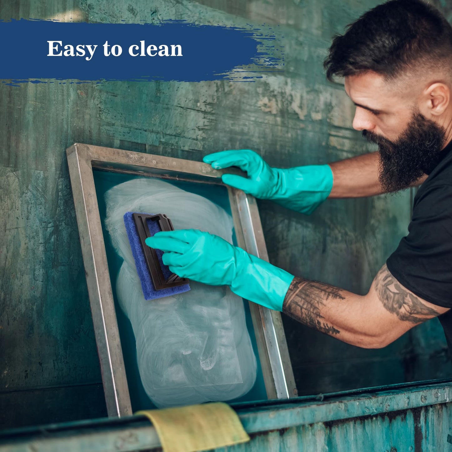 3 Pack Screen Printing Scrub Pad, Blue Scrub Cleaner Brush with Handle, Silkscreen Ink Remover for Reclaiming Mesh Frames