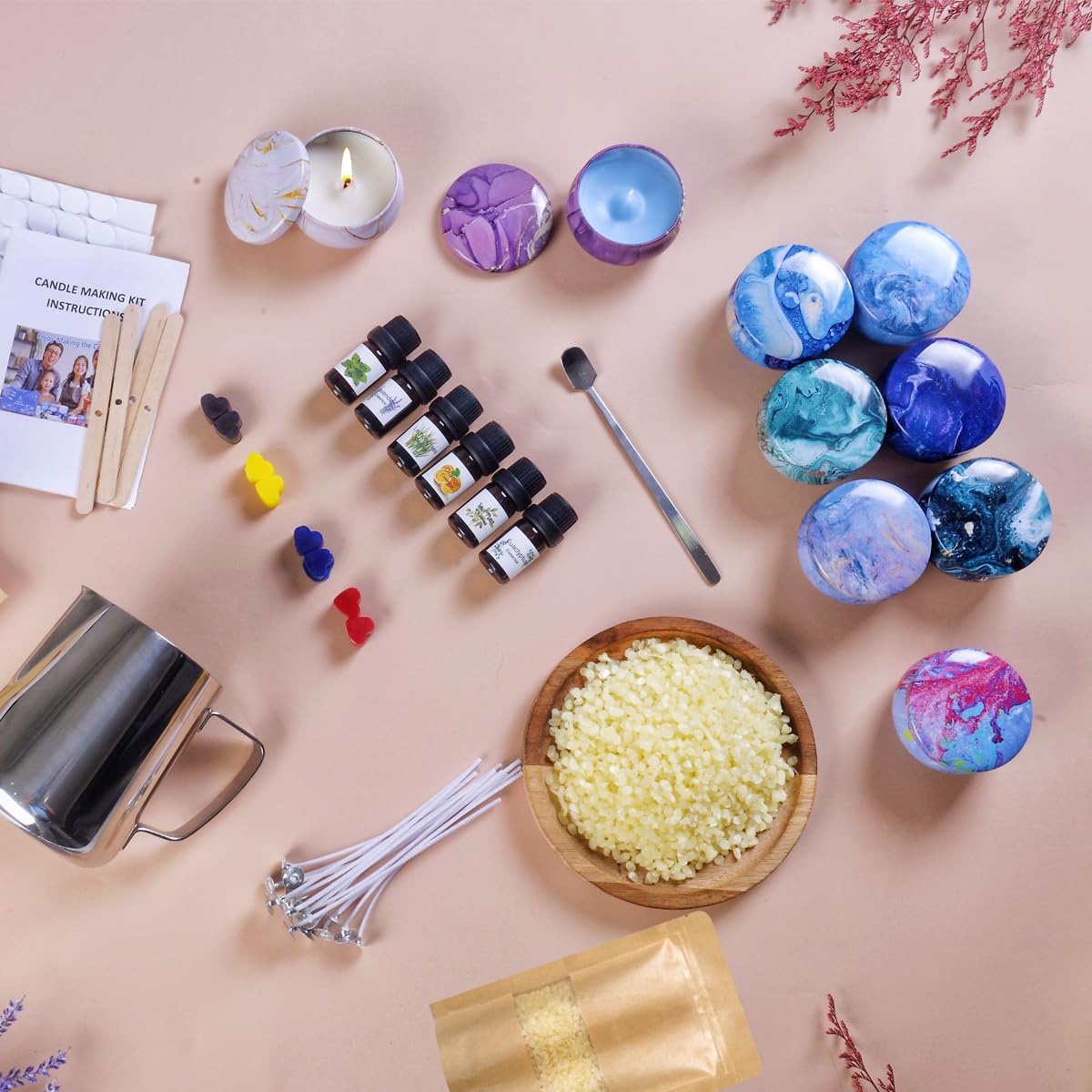 Candles Making Kit for Adult - Christmas DIY Gift for Beginner, Includes Beeswax, Essential Oils, Dyes, and More DIY Candle Making Supplies, Crafts for Adults