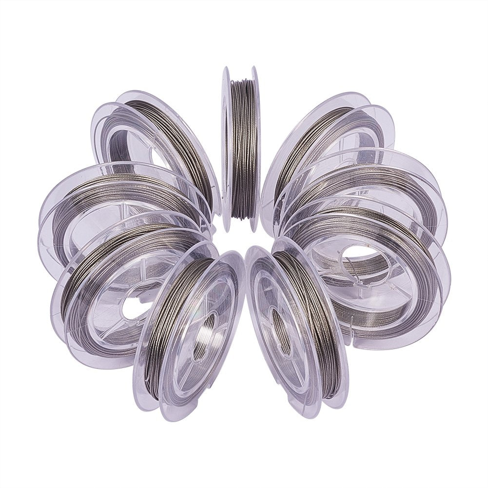 PandaHall 10 Rolls 0.45mm Steel Tiger Tail Beading Wire Stainless Steel Color Soft Flexible Jewelry Wire for Jewelry Making, Bead Stringing, Crafting(10yard/ roll, 100yard totally)