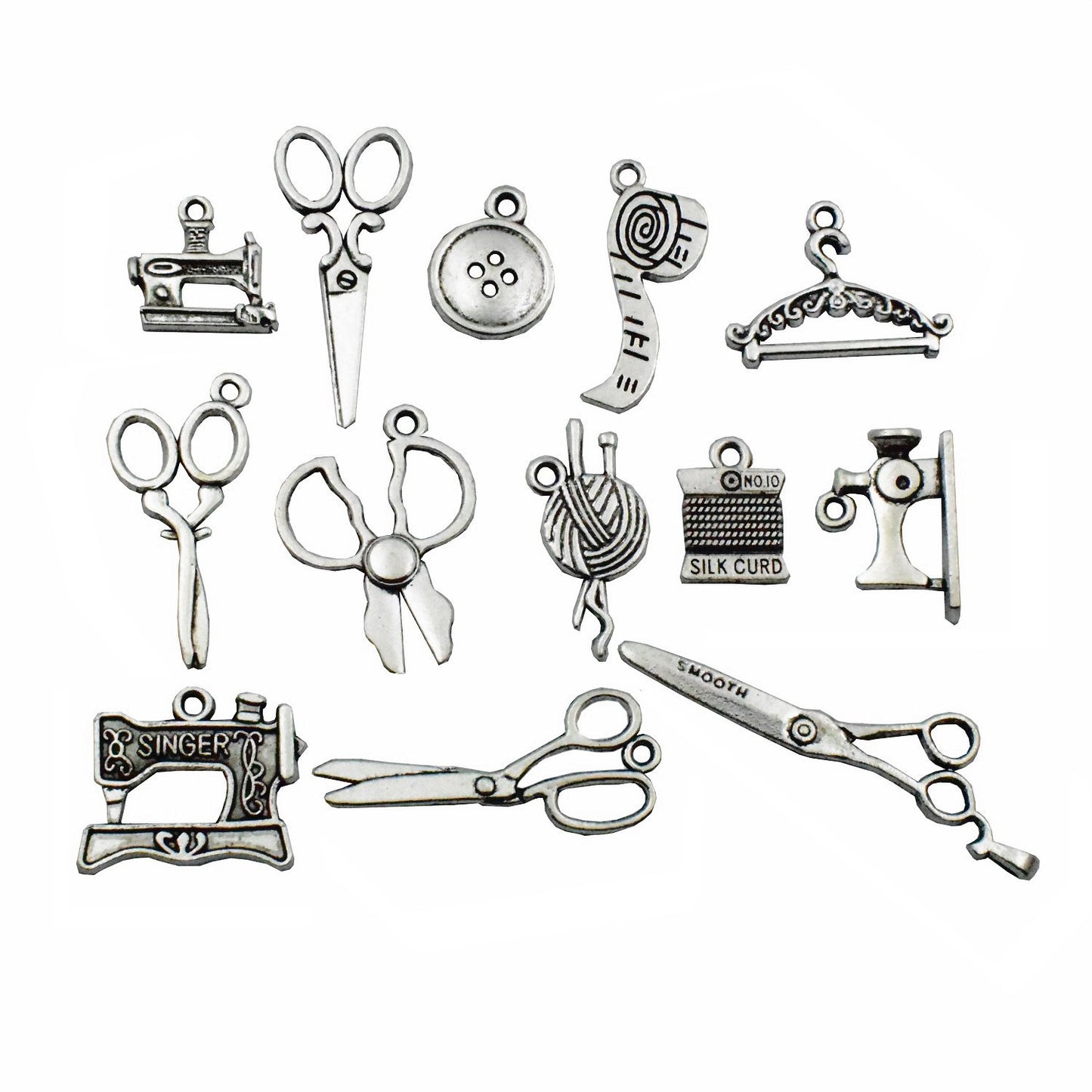 Sewing Charms Collection-100g About (60-65pcs) Antique Silver Craft Supplies Sewing Charms Pendants for Crafting, Jewelry Findings Making Accessory for DIY Necklace Bracelet (M003)