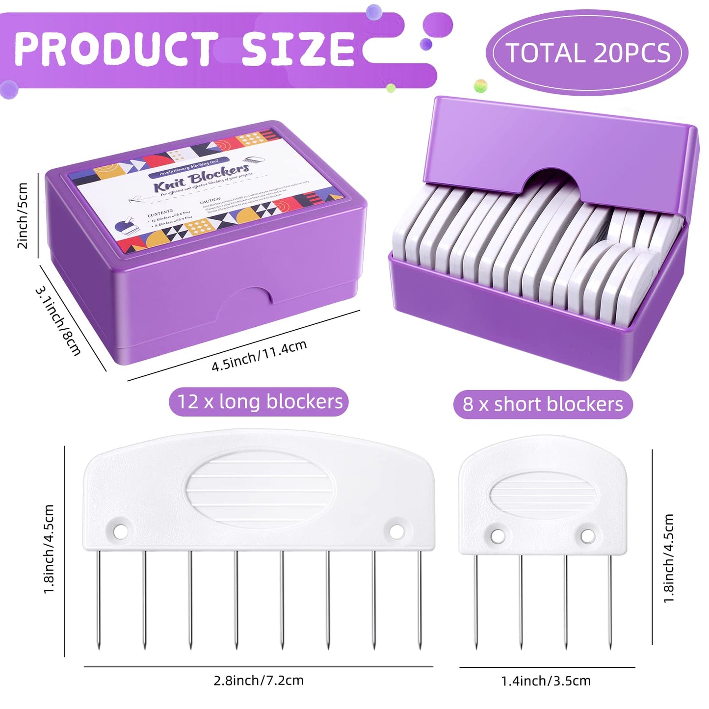 20Pcs Knit Blockers & Pins Kit, Knit Blocking Combs for Blocking Knitting, Crochet, Lace or Needlework Projects Tool Device